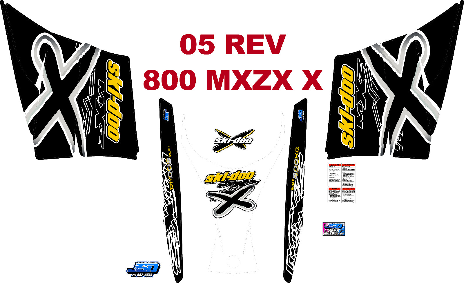 SKI DOO SNOWMOBILE WRAP REV  05 MXZ X , 800-600 FACTORY REPRODUCTION DECAL KIT
