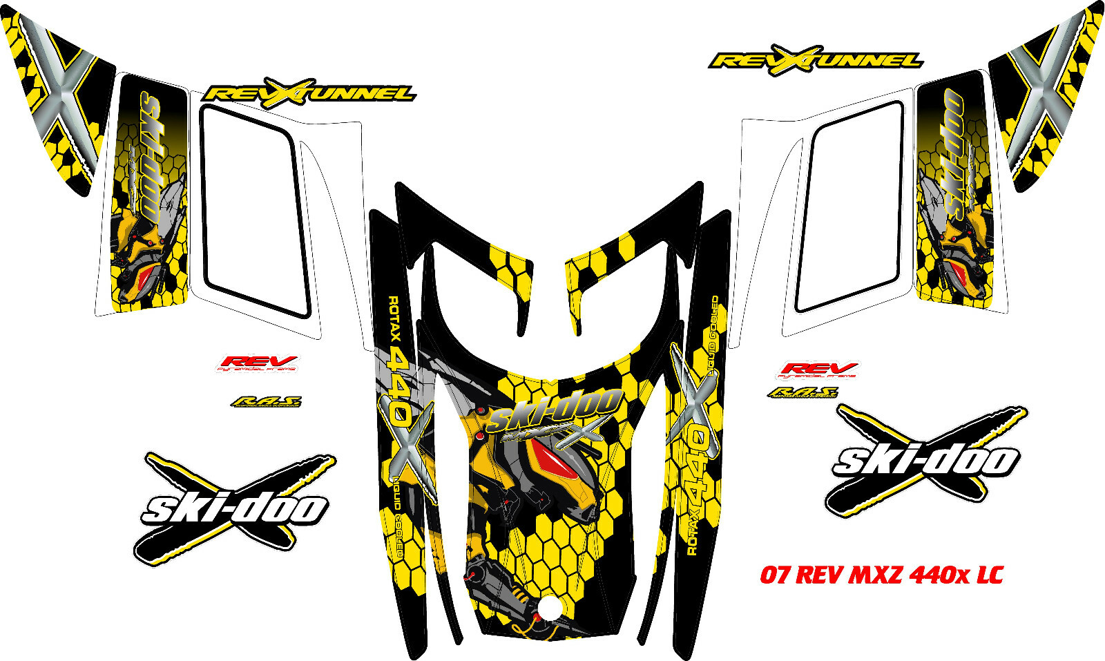SKI DOO SNOWMOBILE WRAP REV  MXZ 440 X LC, 07 FACTORY REPRODUCTION DECAL KIT