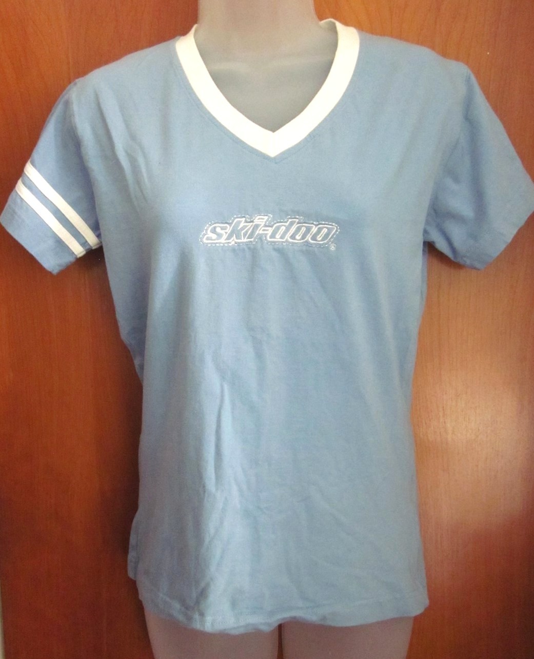 SKI-DOO RACING small women’s T shirt snowmobile BRP jet-ski tee w/ stripes ATV