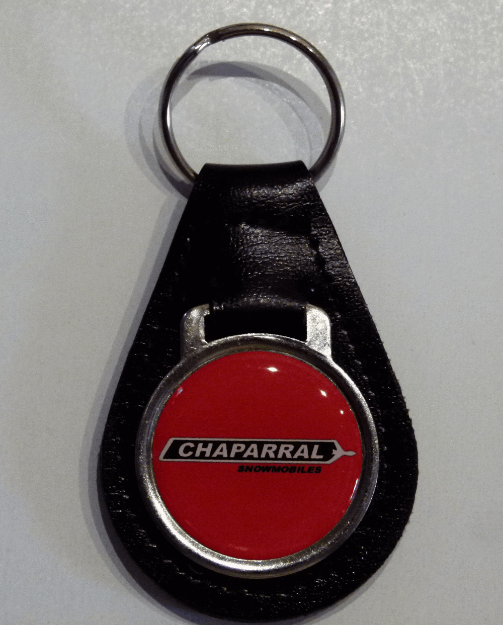 Reproduction Red Chaparral Snowmobile Logo Medallion Leather Keychain (041)