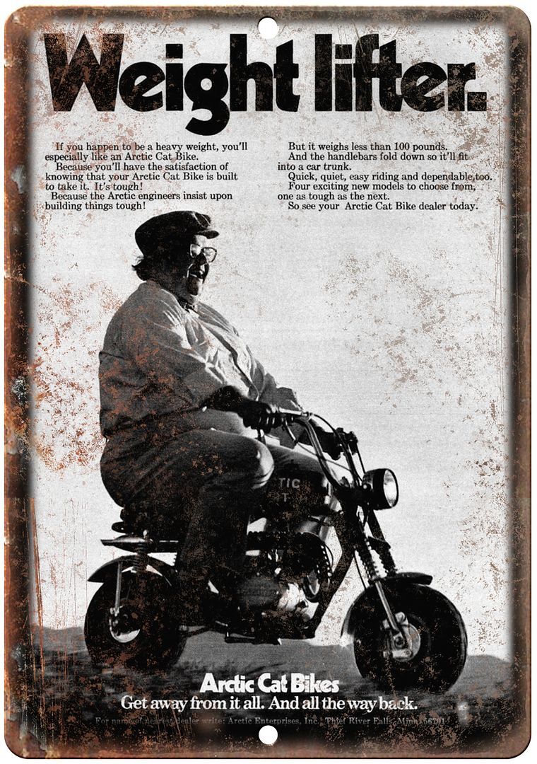 Artic Cat Bikes Tail Bike Weight Lifter Ad Reproduction Metal Sign A356