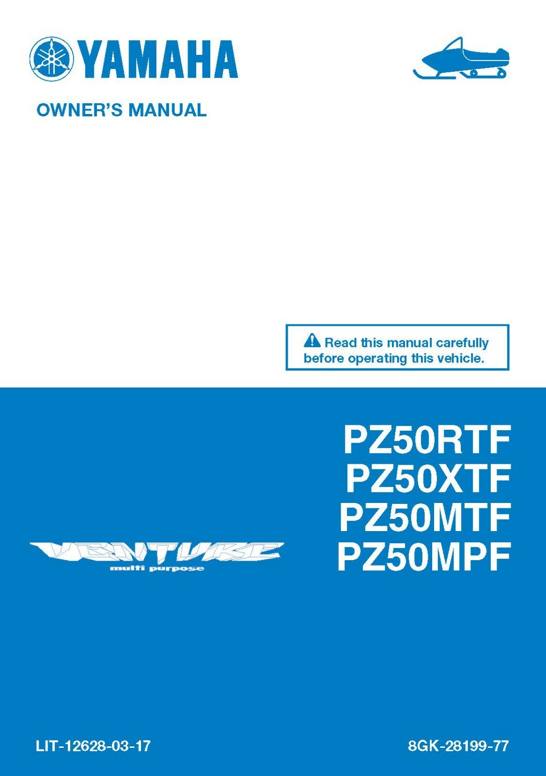Yamaha Snowmobile Owners Manual Book 2015 Venture PZ50MPF