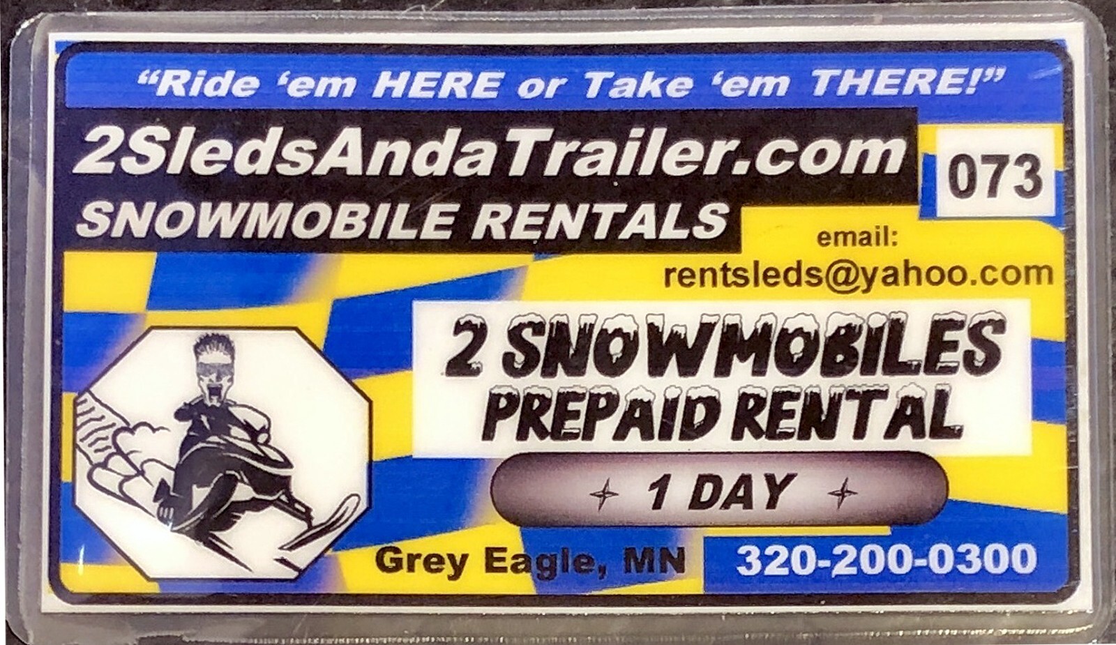 PREPAID Snowmobile Rental Card, 2 snowmobiles for 1 day Buy, call, book!