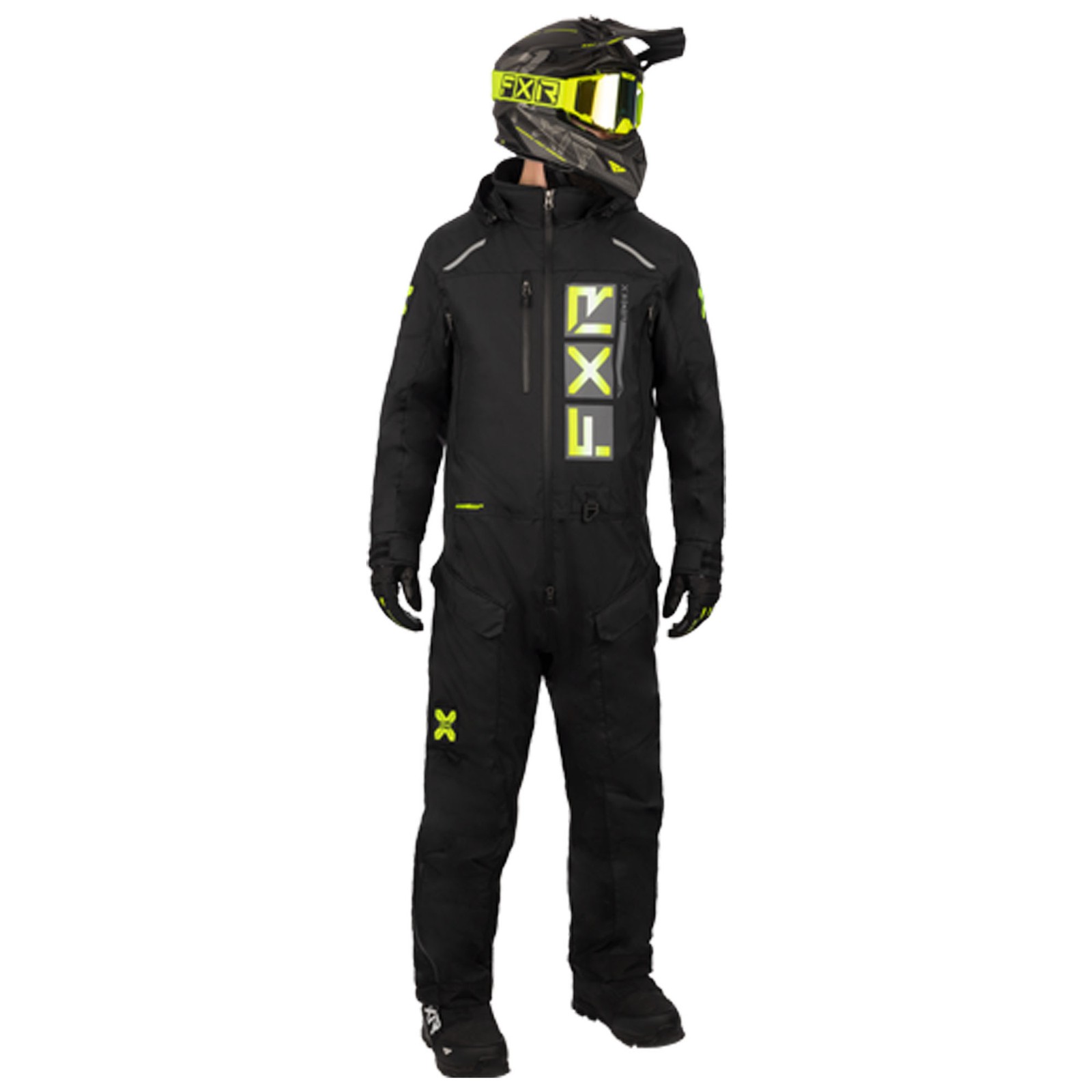 FXR Mens Recruit Lite Snowmobile Monosuit Black/HiVis Winter HydrX Pro Dry Vent