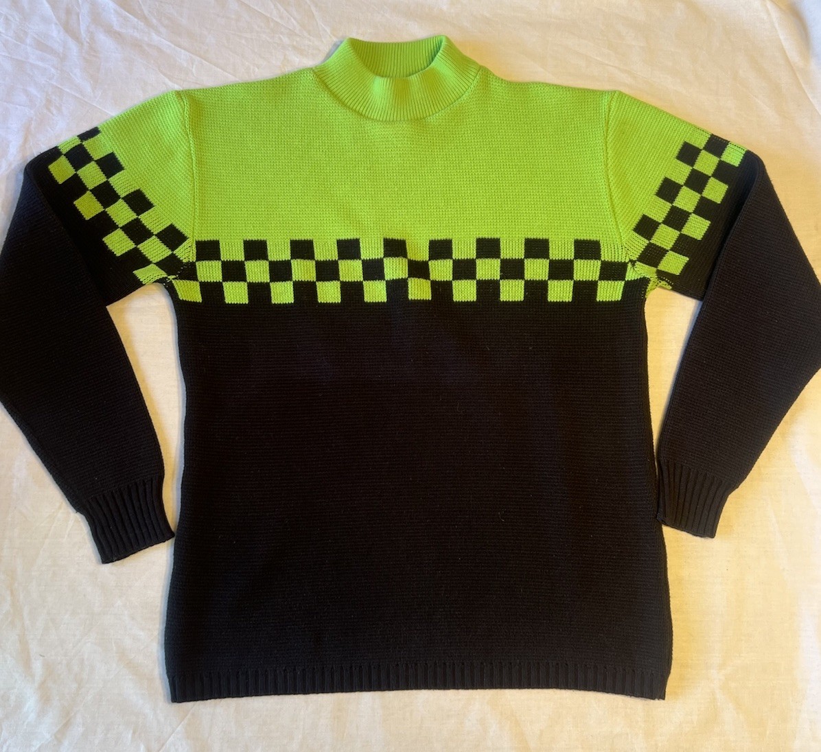 Articwear Artic Cat VTG USA Acrylic Black & Green Sweater Sz Large Mock Neck PIC