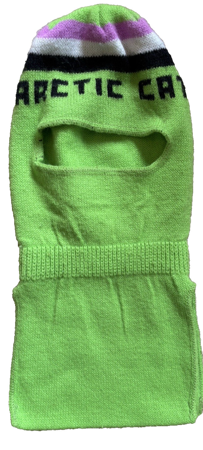Vtg 1970’s Artic Cat Snowmobile Full Face Knit Ski Mask Hat Neon Green Pink