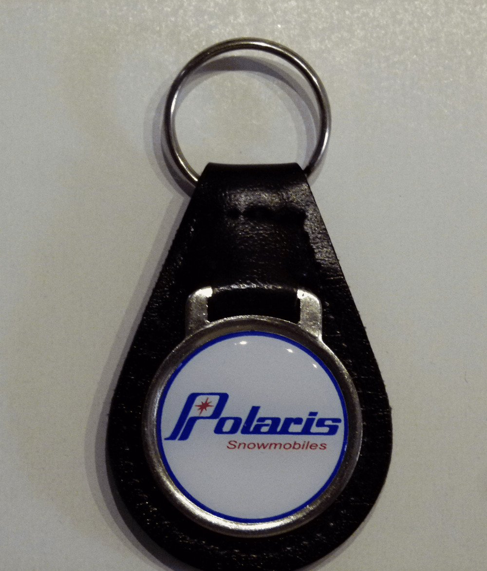 Reproduction Vintage Polaris Snowmobile Words Medallion Leather Keychain (025)