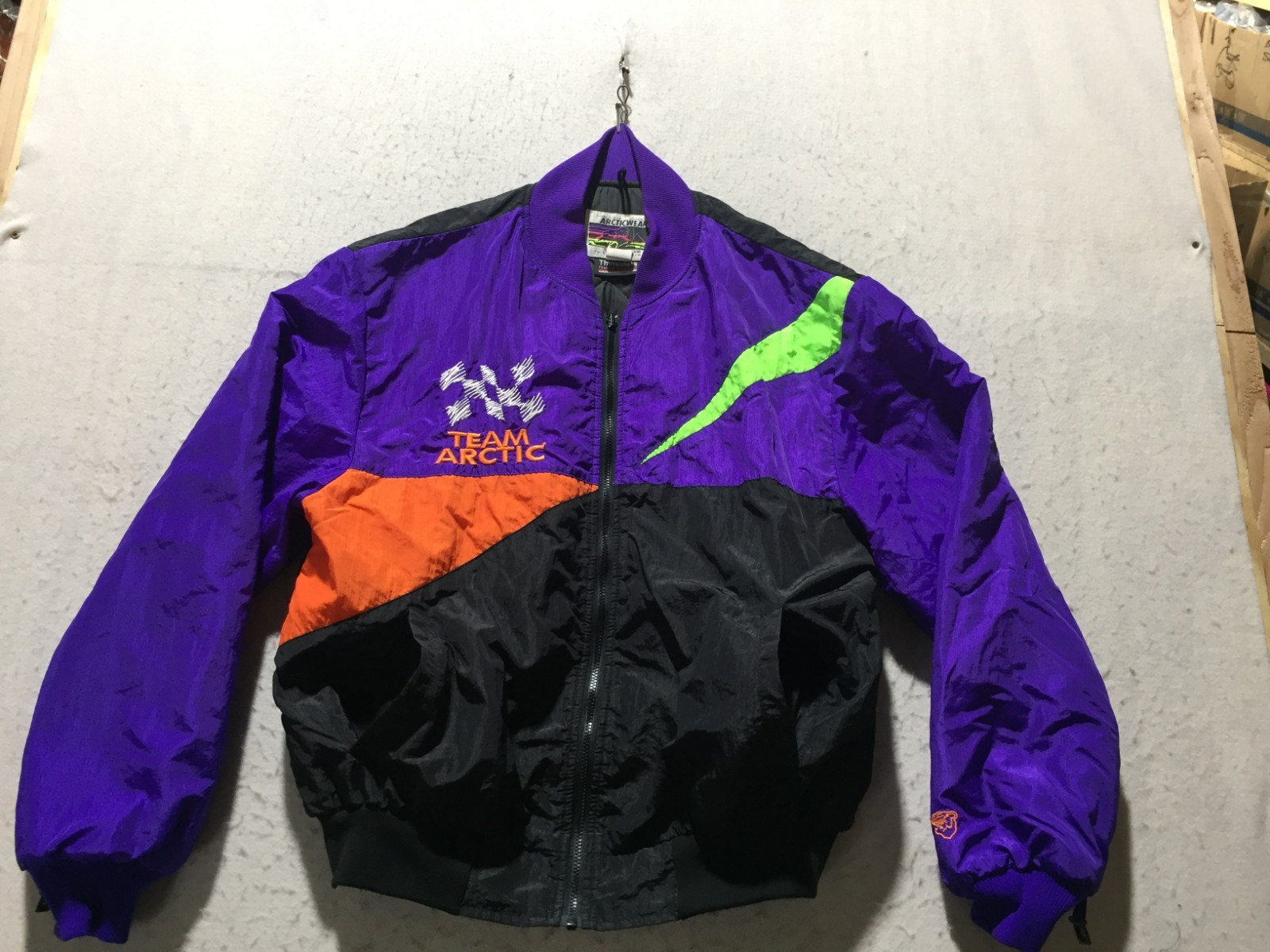 VTG Artic Cat Snowmobile Jacket Womens XL Black Blue Zipout Full Zip Pockets