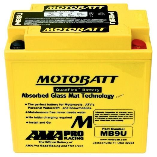 MotoBatt MB9U 12V Motorcycle Battery 11AH 140CCA AGM Powersport 1Yr Warranty