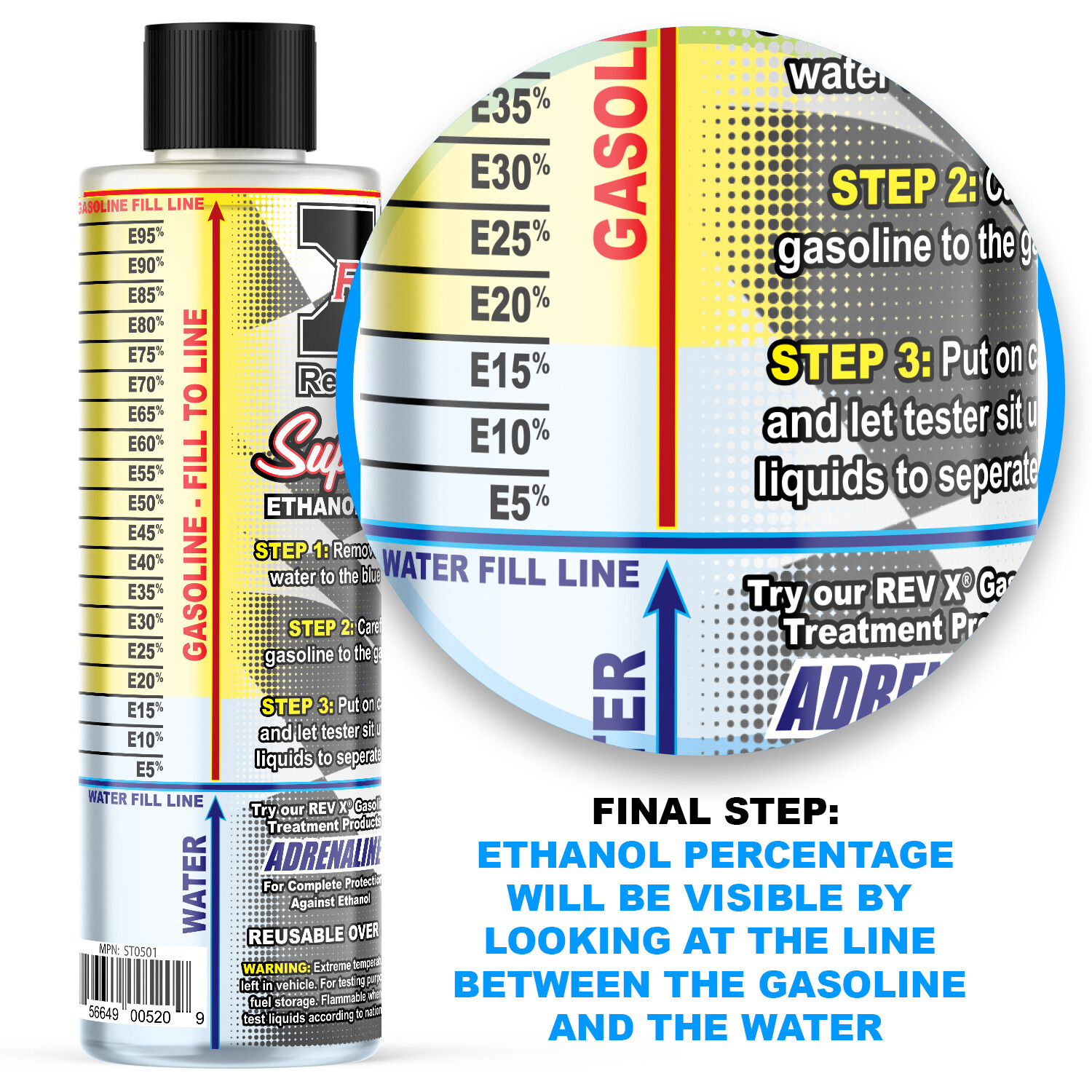 REV X E85 Super Tester Ethanol Test Bottle – Tests E0% – E100% – Easy to Use Kit