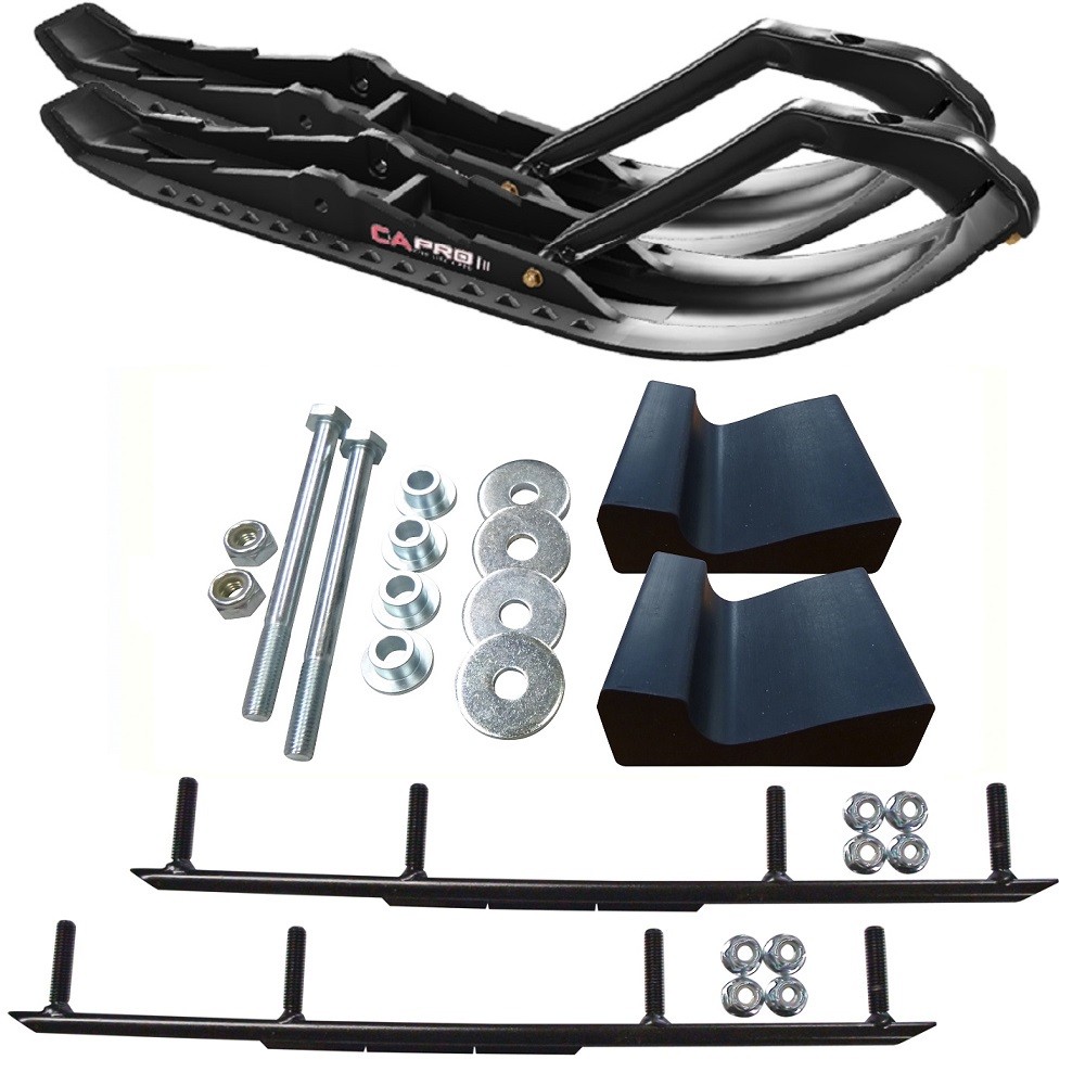 C&A Pro Black TMX Snowmobile Skis w/ 6″ Round Bars Complete Kit 2021+ Ski-Doo