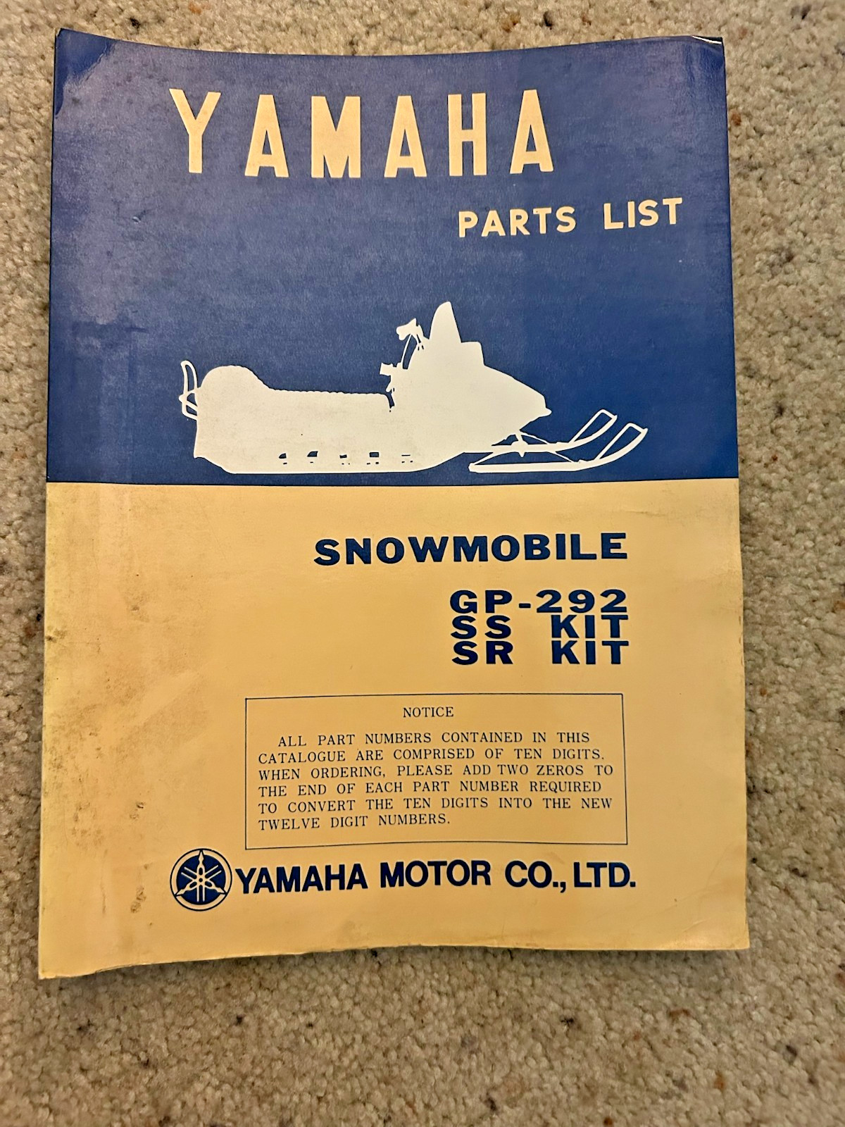 Vintage Yamaha Snowmobile Parts List GP-292 SS Kit SR Kit