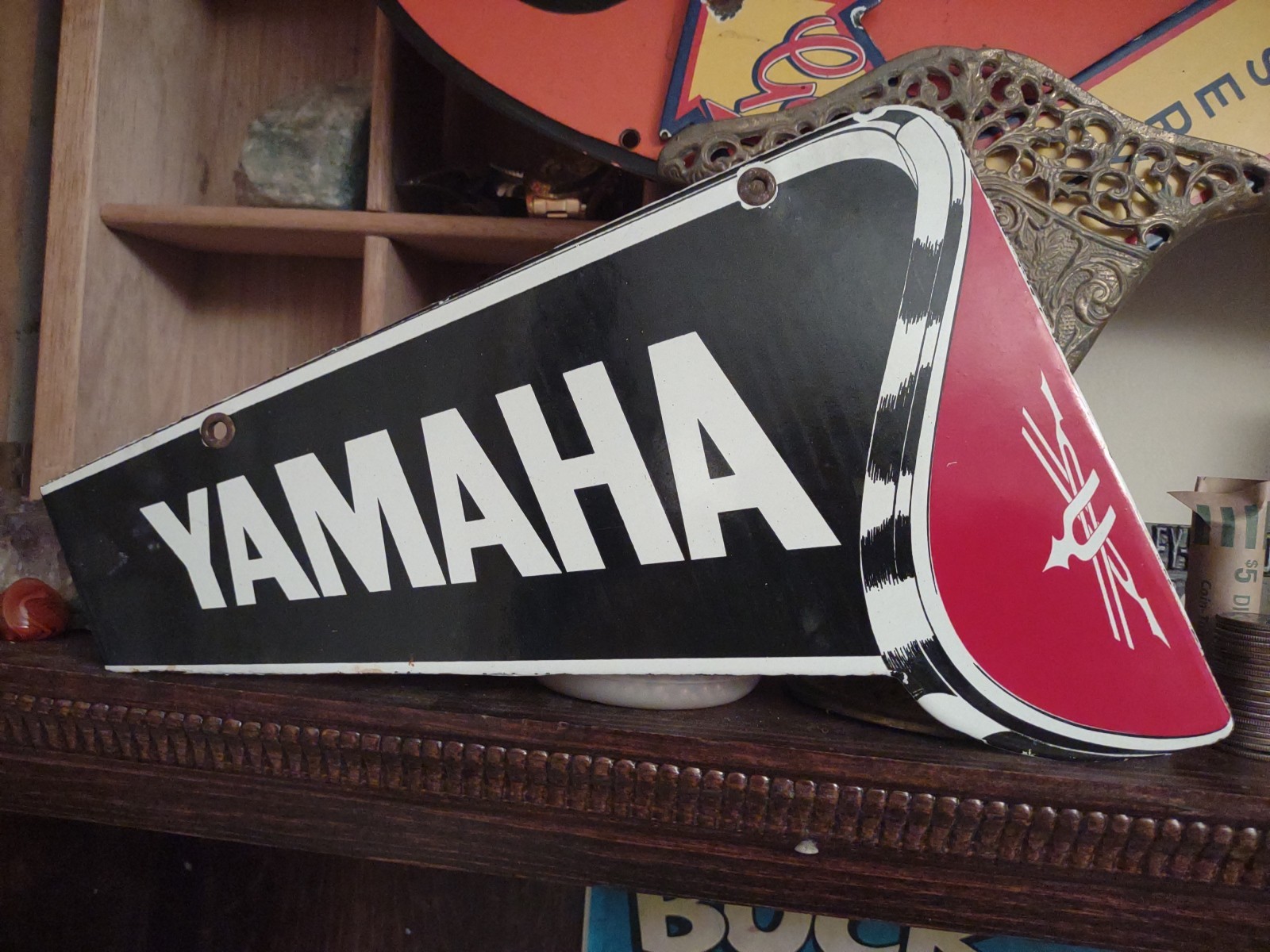 RARE YAMAHA SNOWMOBILE DEALER PORCELAIN METAL SIGN GAS OIL WINTER SNOW SKI RACE