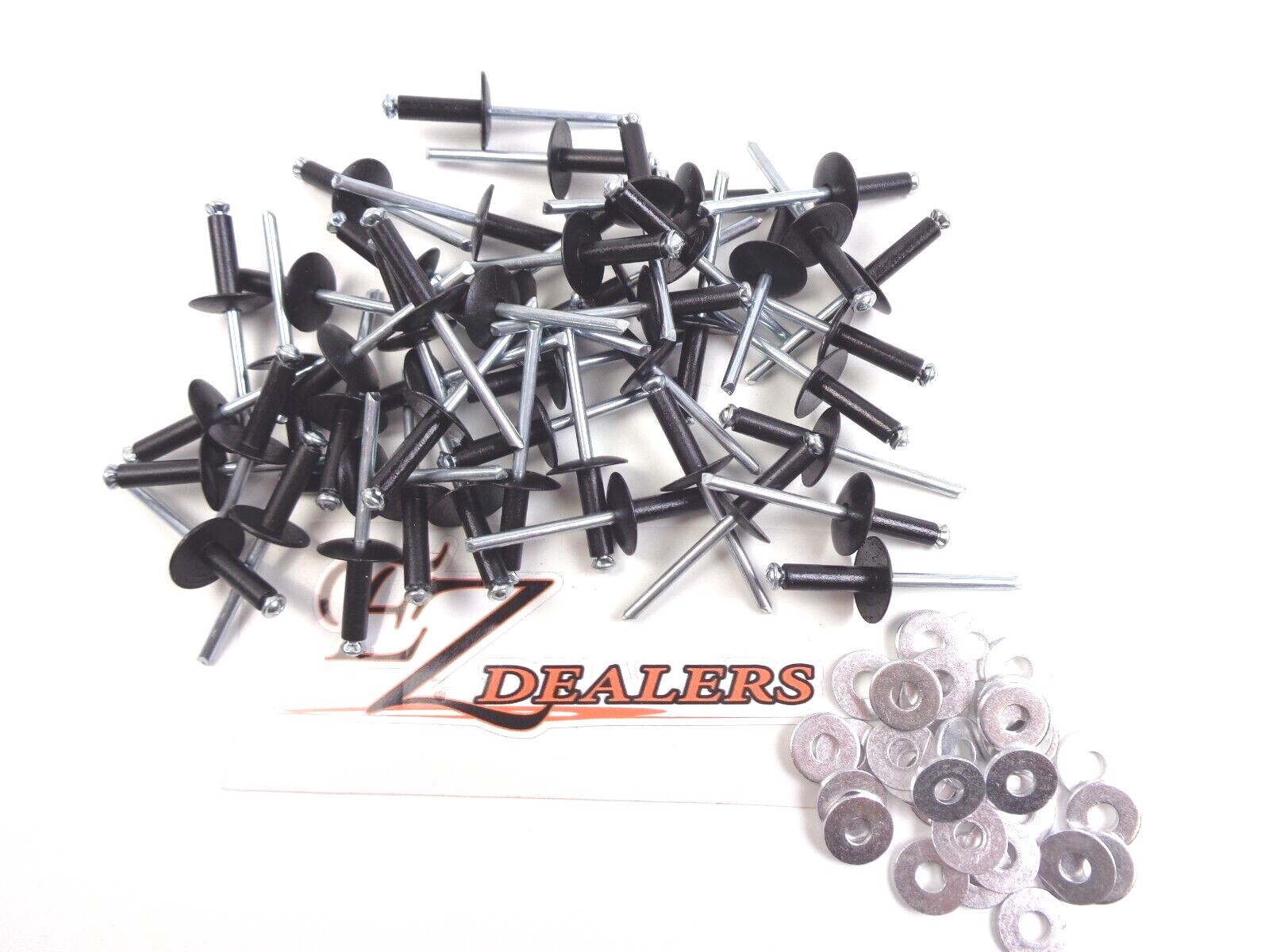 Vintage Yamaha Snowmobile Rivets,50 3/16 Black Large Head Rivets & 50 washers