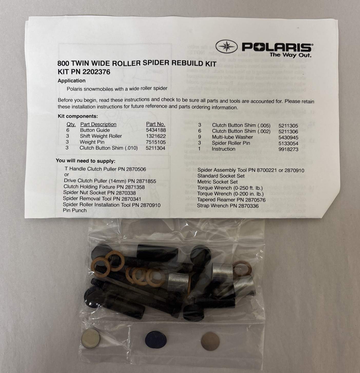 1-2004-05 Polaris Snowmobile OEM Wide Roller Spider Rebuild Kit #2202376 #M1475