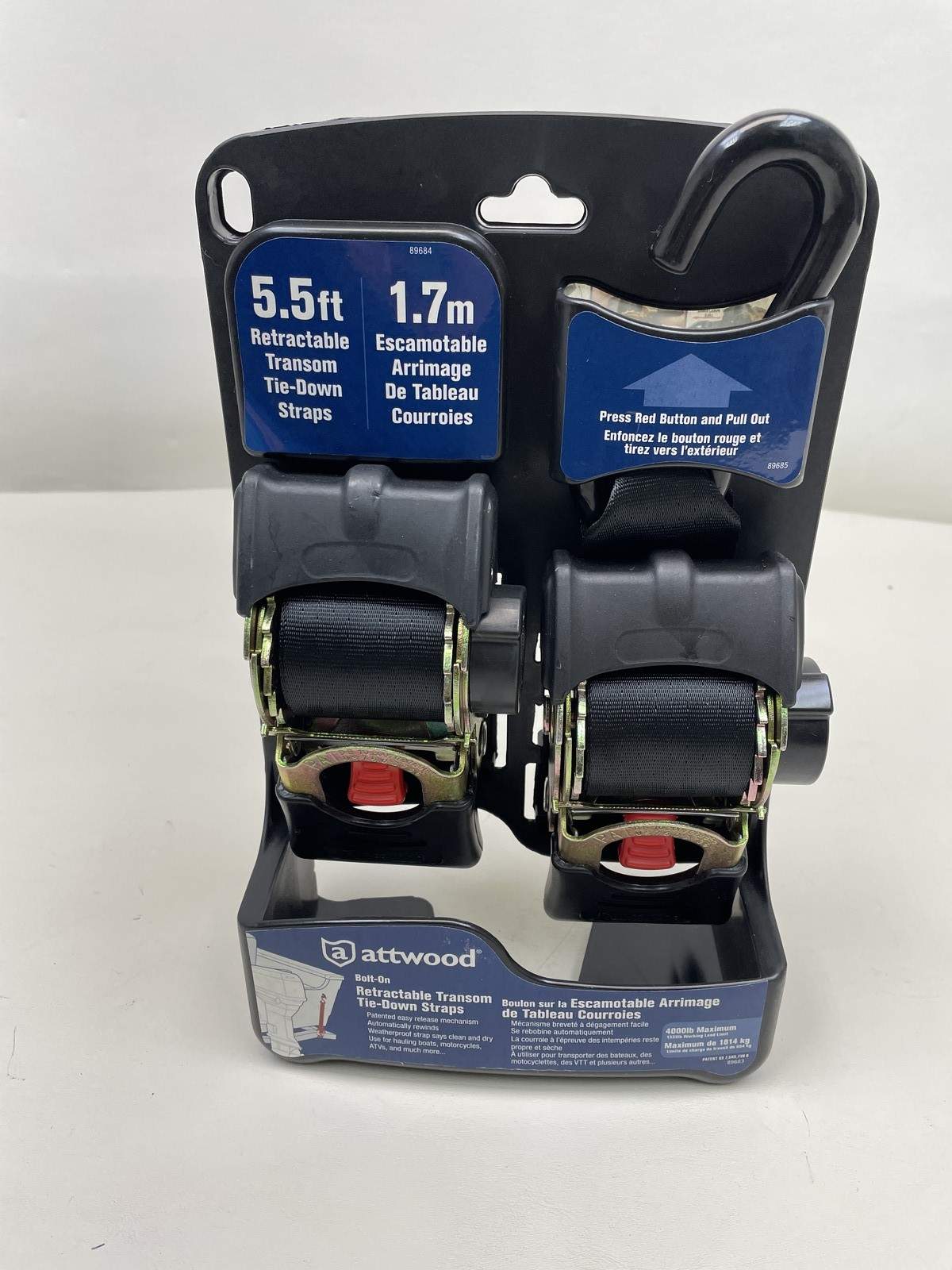 ATTWOOD 15260-8 BOLT ON RETRACTABLE TRANSOM TIE DOWN STRAPS 2″ X 5 1/2′ FT BOAT