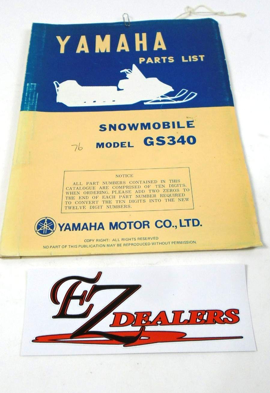 Yamaha Snowmobile Vintage Model GS340 1976 Parts Manual