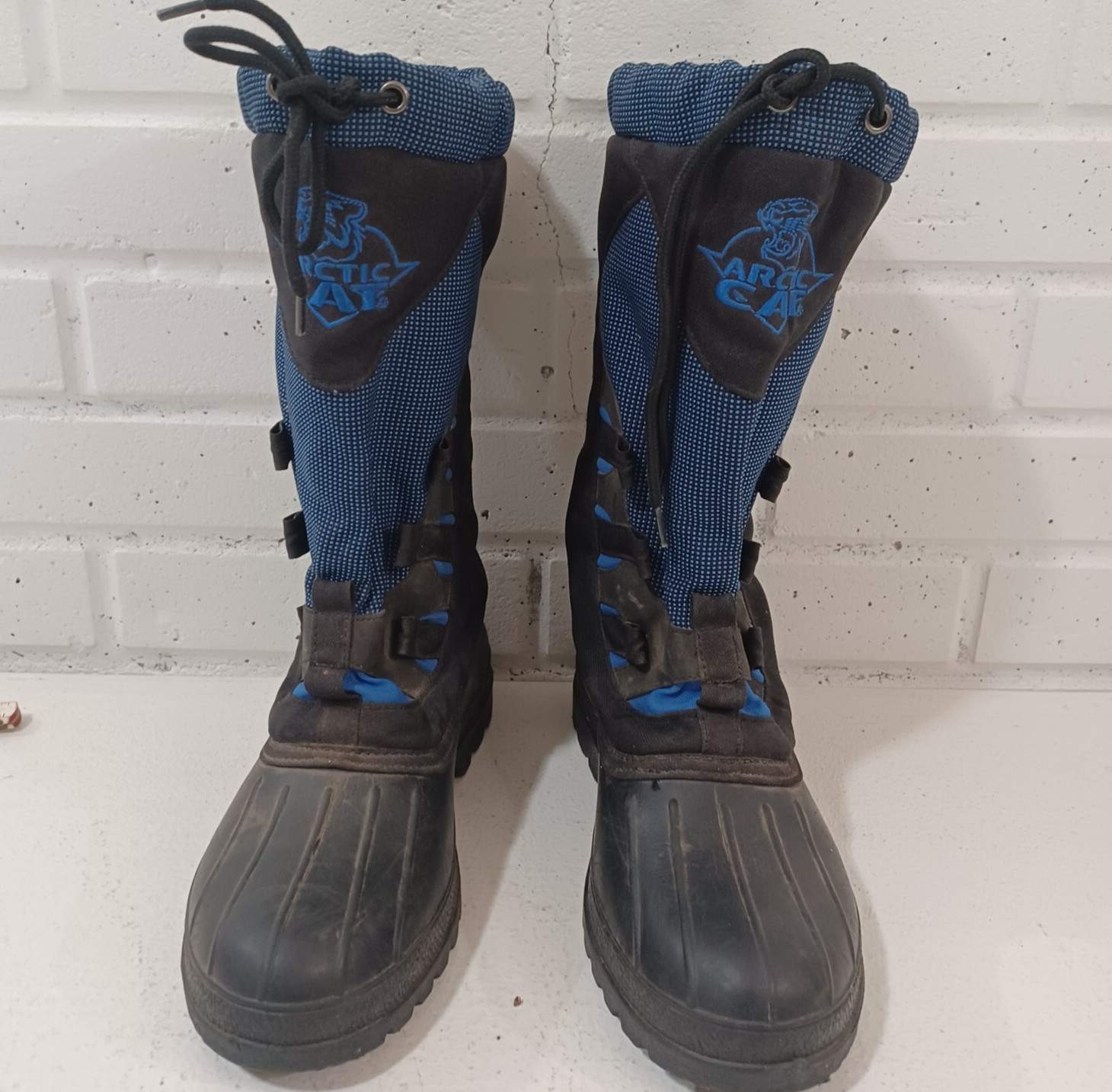 Artic Cat Boots Mens 8 Snowmobile Black Blue Lace Up Winter Sports Lined Rubber