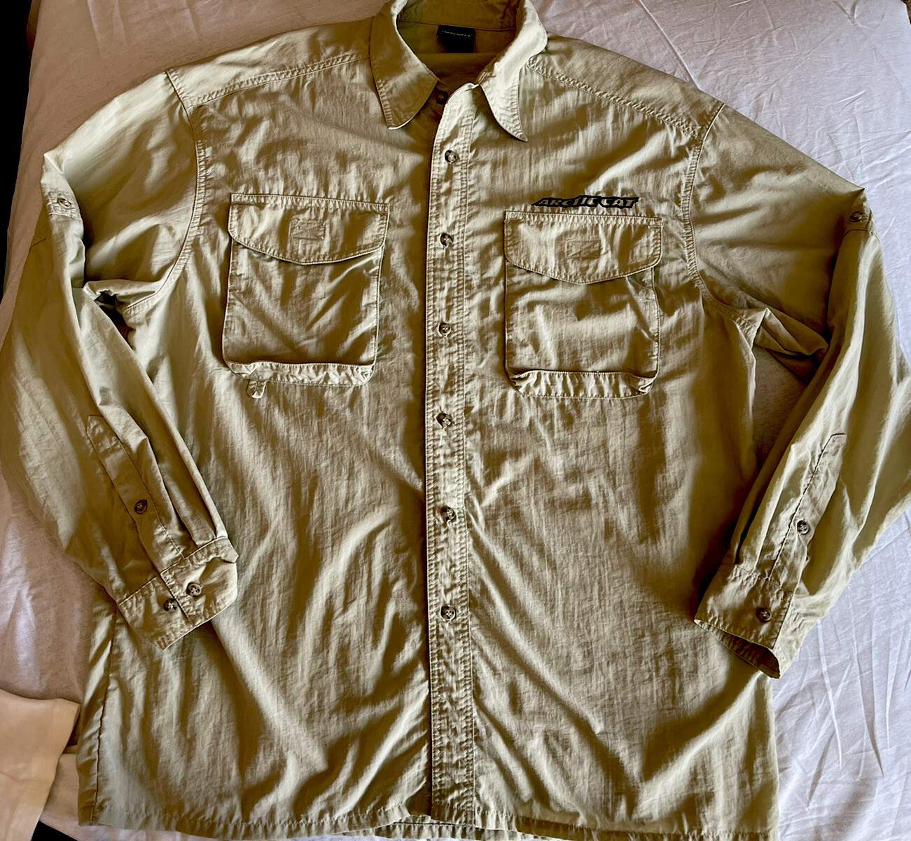 MEN’S LARGE ARTIC CAT ARTICWEAR LONG SLEEVE SHIRT Embroidered Green Tan Sz Large
