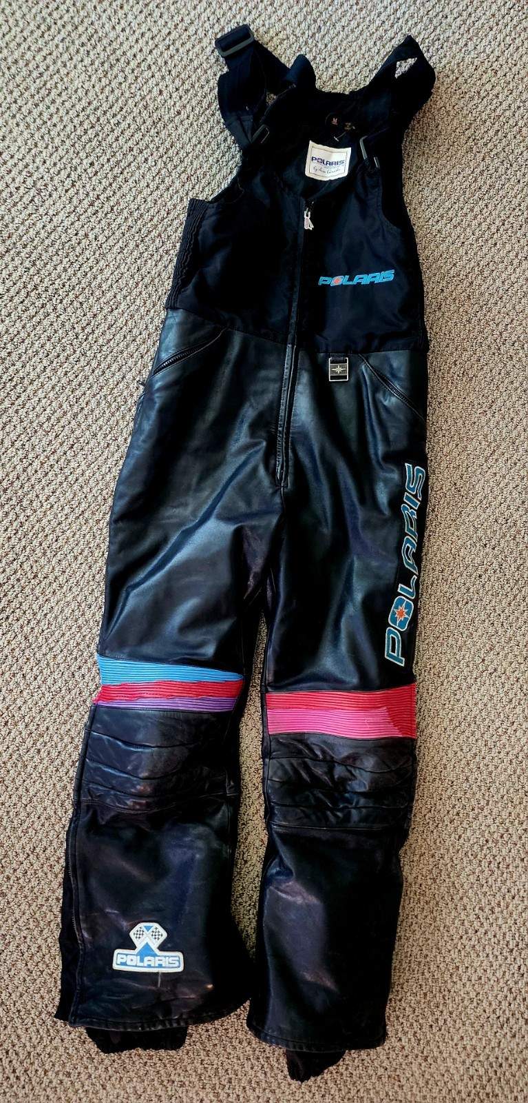 Vintage Polaris Snowmobile Overall Bibs  Leather Lined Medium Tall Hein Gericke