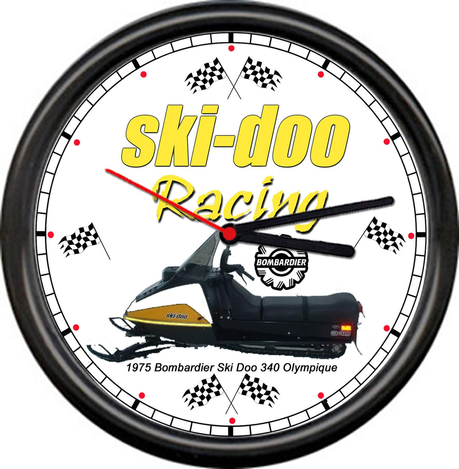 Ski-Doo Racing Bombardier 1975 340 Olympique Snowmobile  Dealer Sign Wall Clock