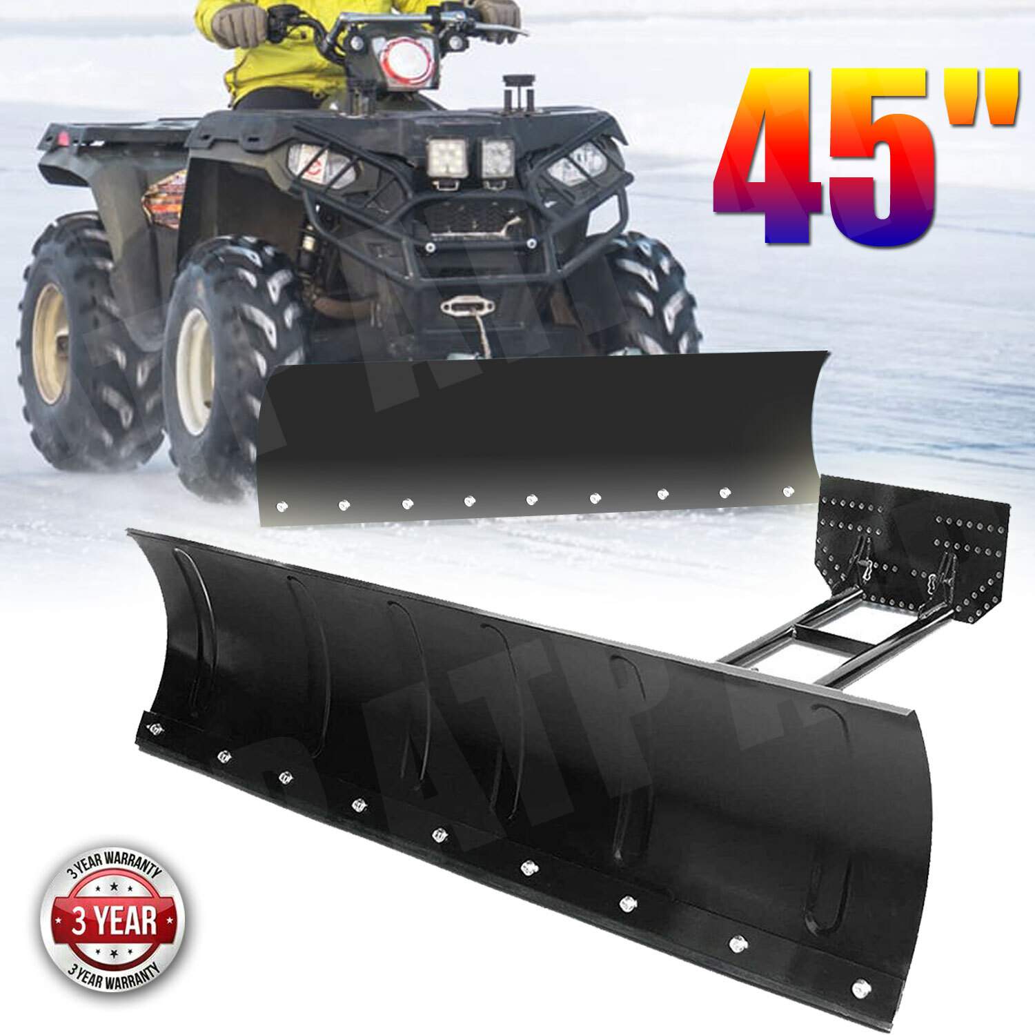 For ATV Snow Plow Adjustable 45″ Steel Blade Complete Universal Kit Package USA