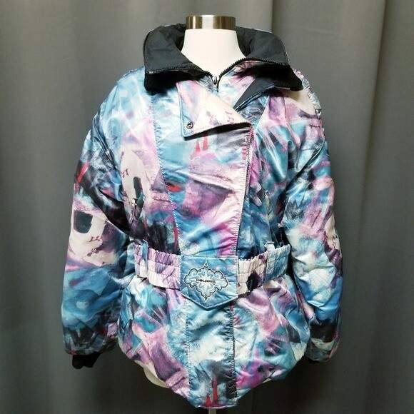 Vintage Polaris Snowmobile Puffer Jacket Thermoloft Abstract Map Print size L