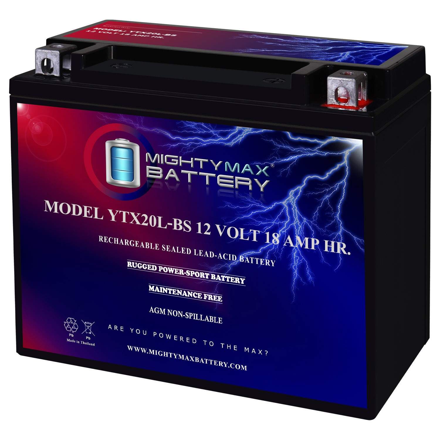 Mighty Max YTX20L-BS Battery for Honda 680 TRX680FA Four Trax Rincon 2015-2016