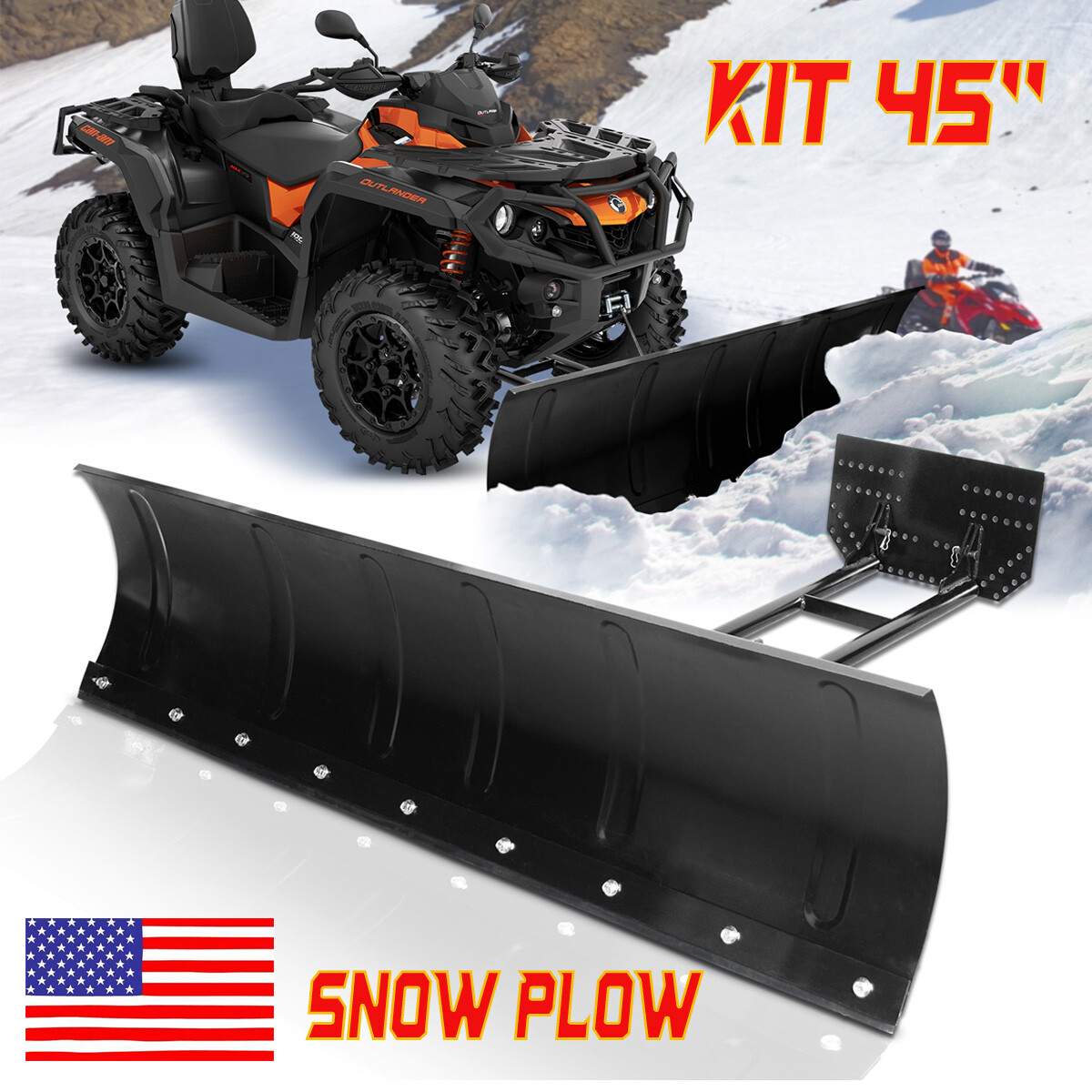 Kit for ATV UTV Snow Plow Kit 45” Steel Blade Complete Universal Mount Package