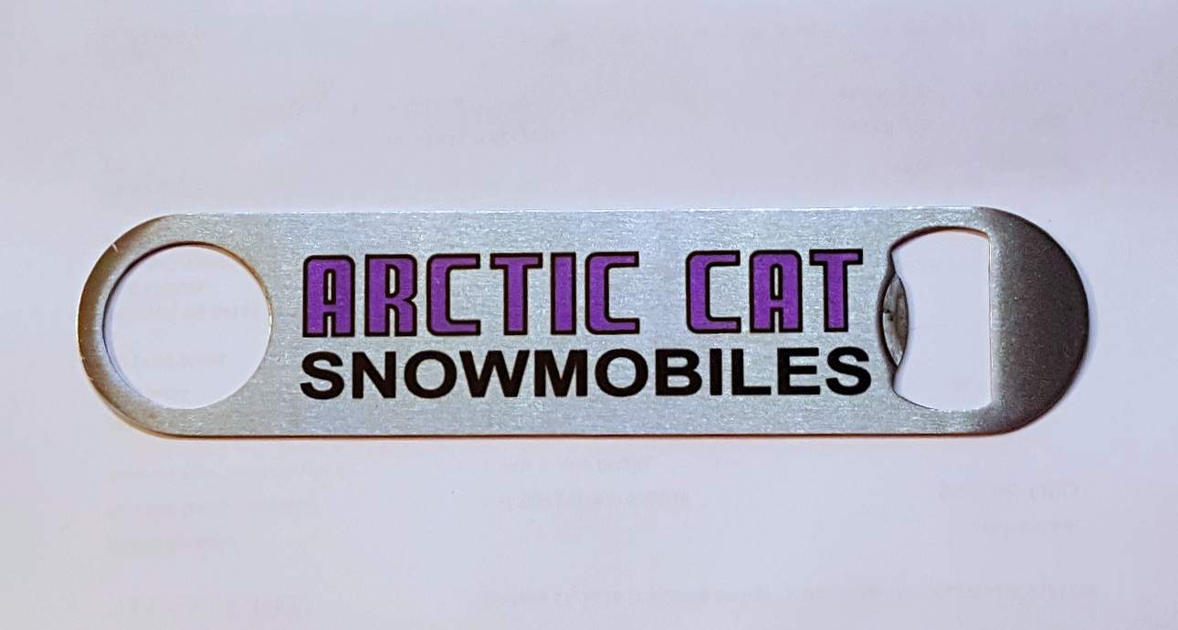 New Stainless Steel Bottle Opener with Vintage Arctic Cat Snowmobile Dealer Logo