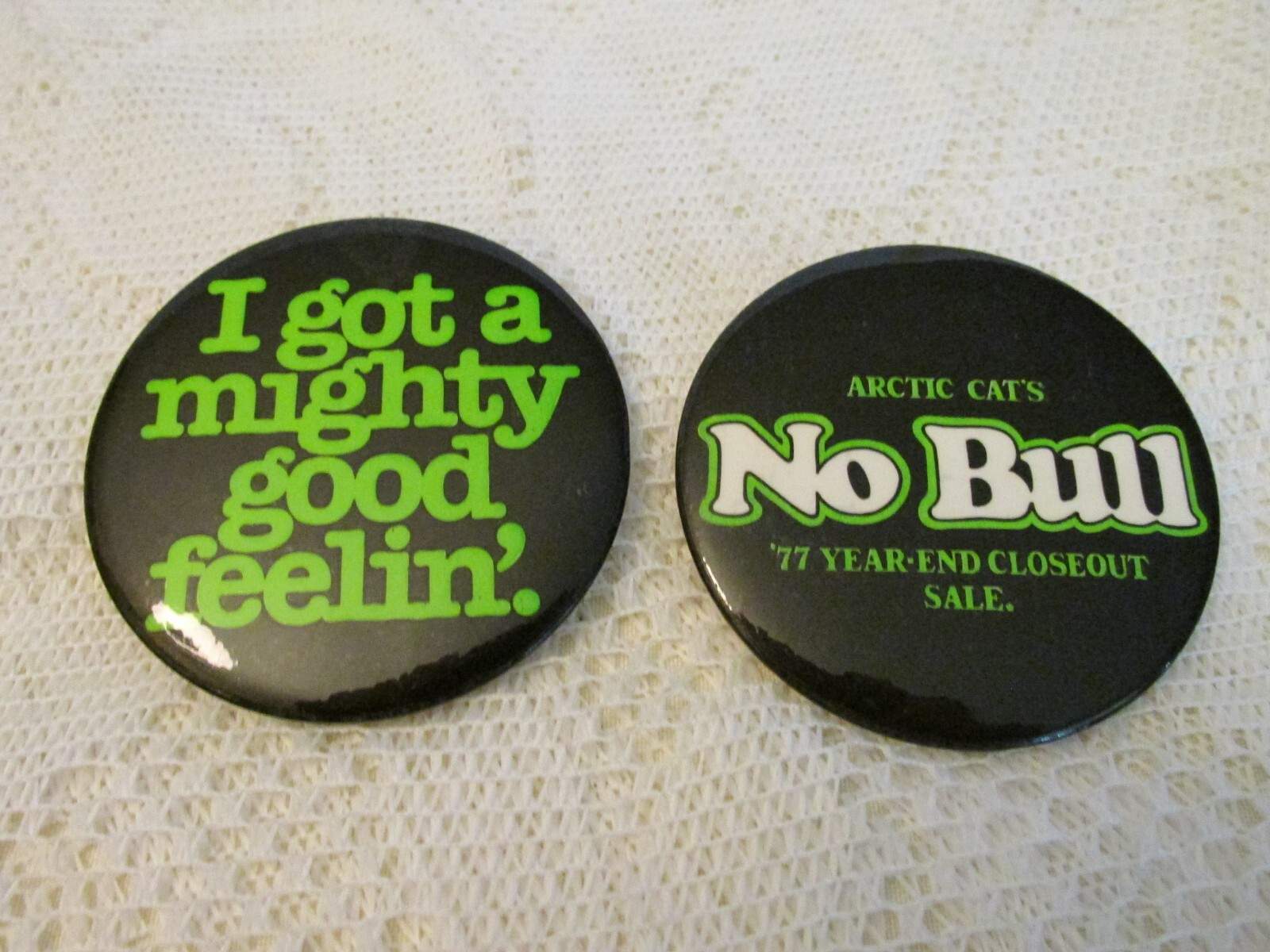 Two Vintage Artic Cat Snowmobile 1977 Advertising Pins