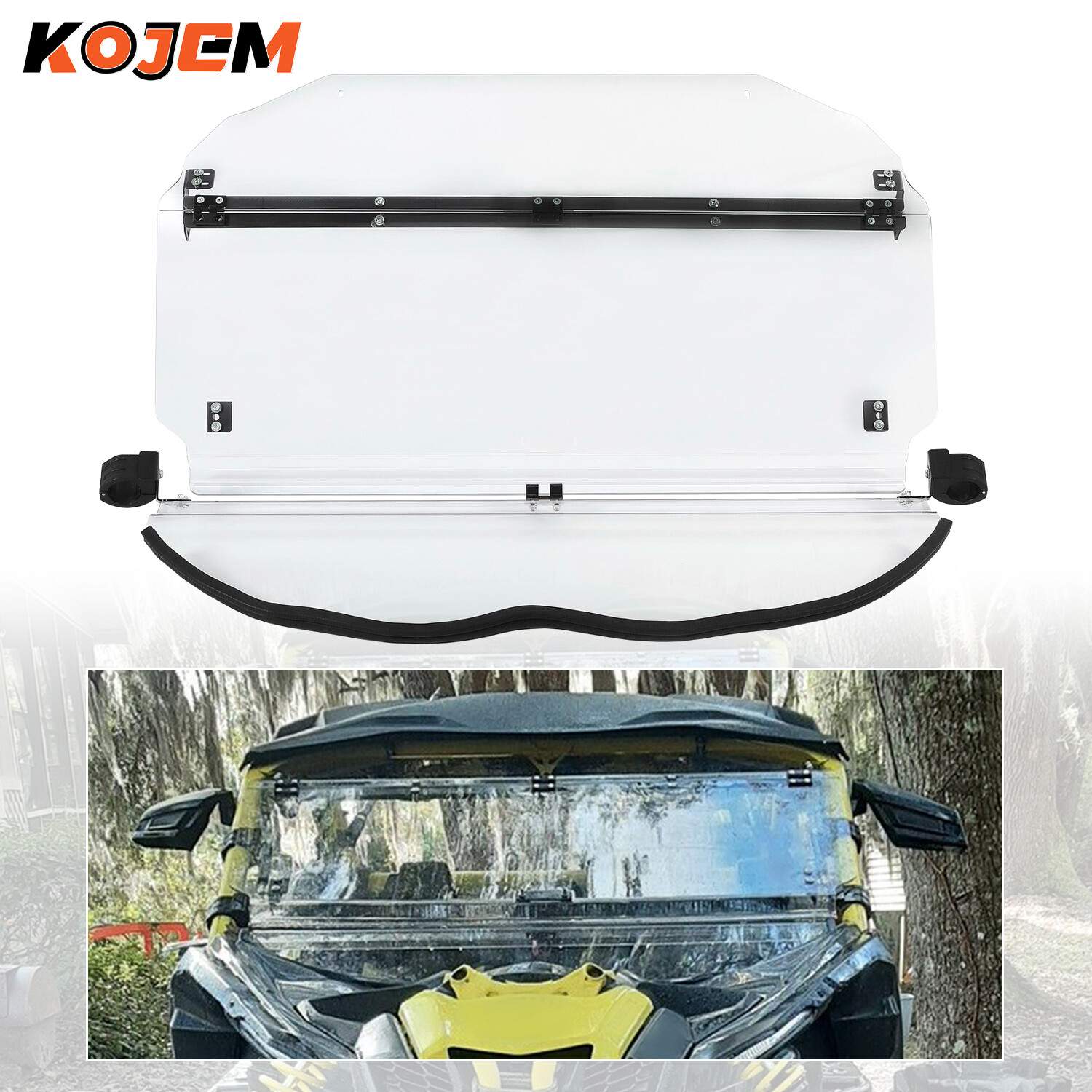 KOJEM 3-IN-1 Flip Clear Windshield for Can-Am Maverick X3 (64″ or 72″)