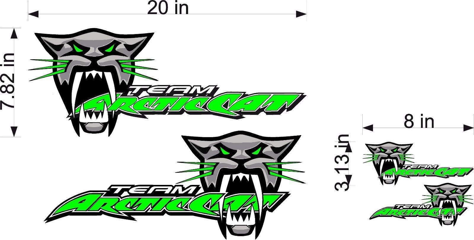 Arctic Cat Team ROAR / 4 Pack / GREEN Vinyl Vehicle Decal Snowmobile Sticker Set