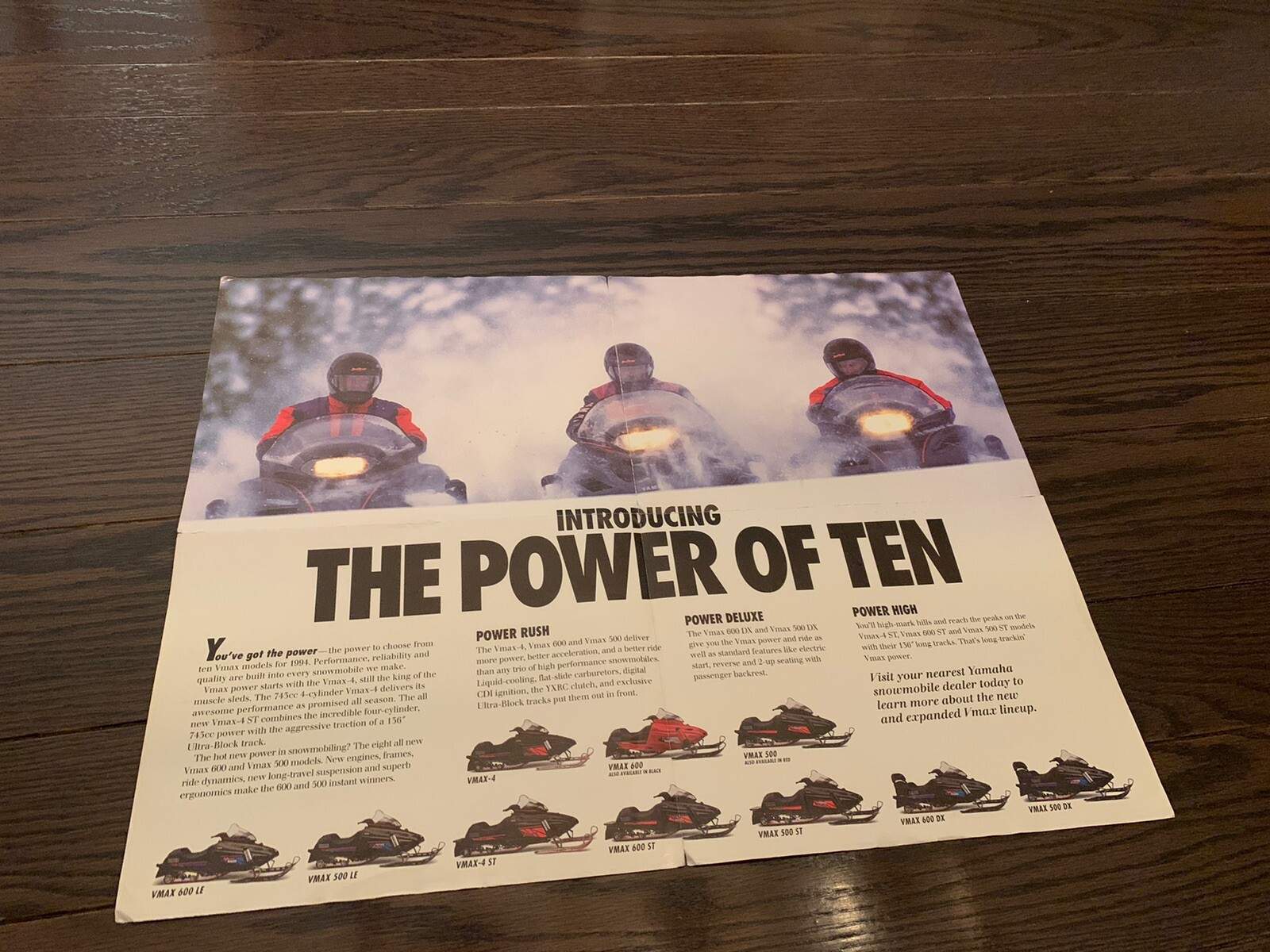 Vintage 1994 Yamaha Snowmobile Brochure Poster 2 Sided Vmax 4 750 V-Max 600