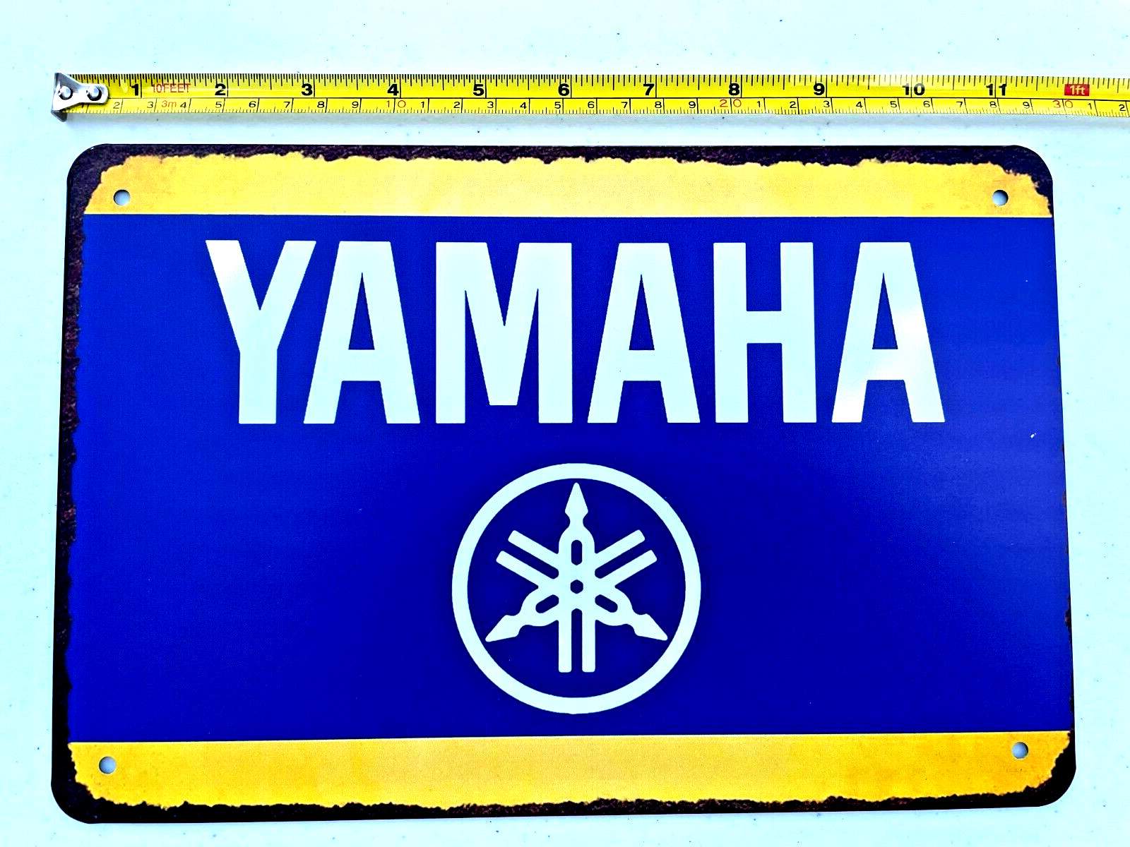 Yamaha Tin Sign Tuning Fork Logo Blue and Yellow Jet Ski Snowmobile Powersports