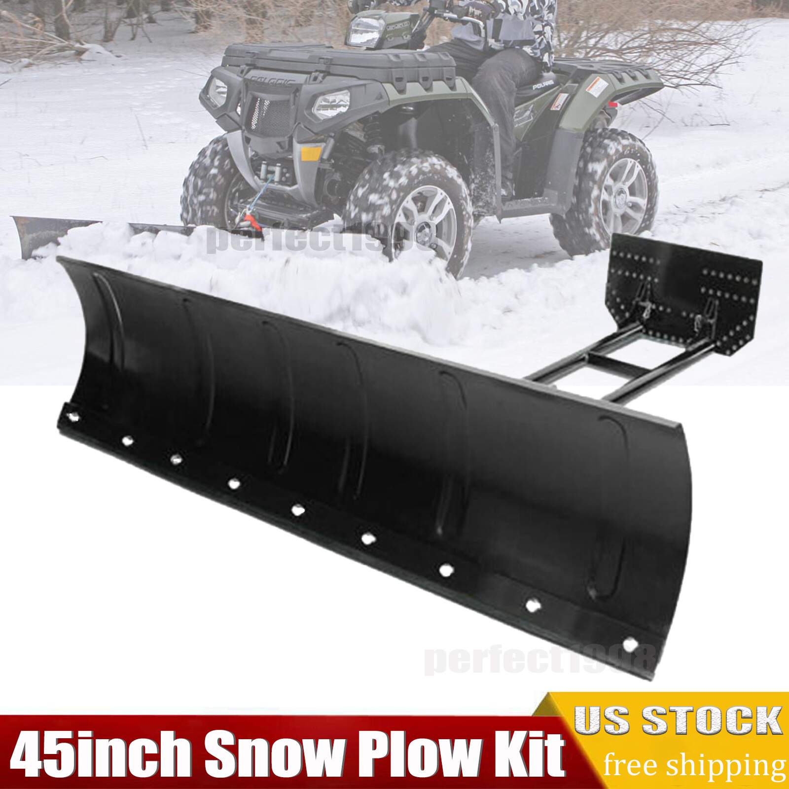 Kit for ATV UTV Snow Plow Kit 45” Steel Blade Complete Universal Mount Package