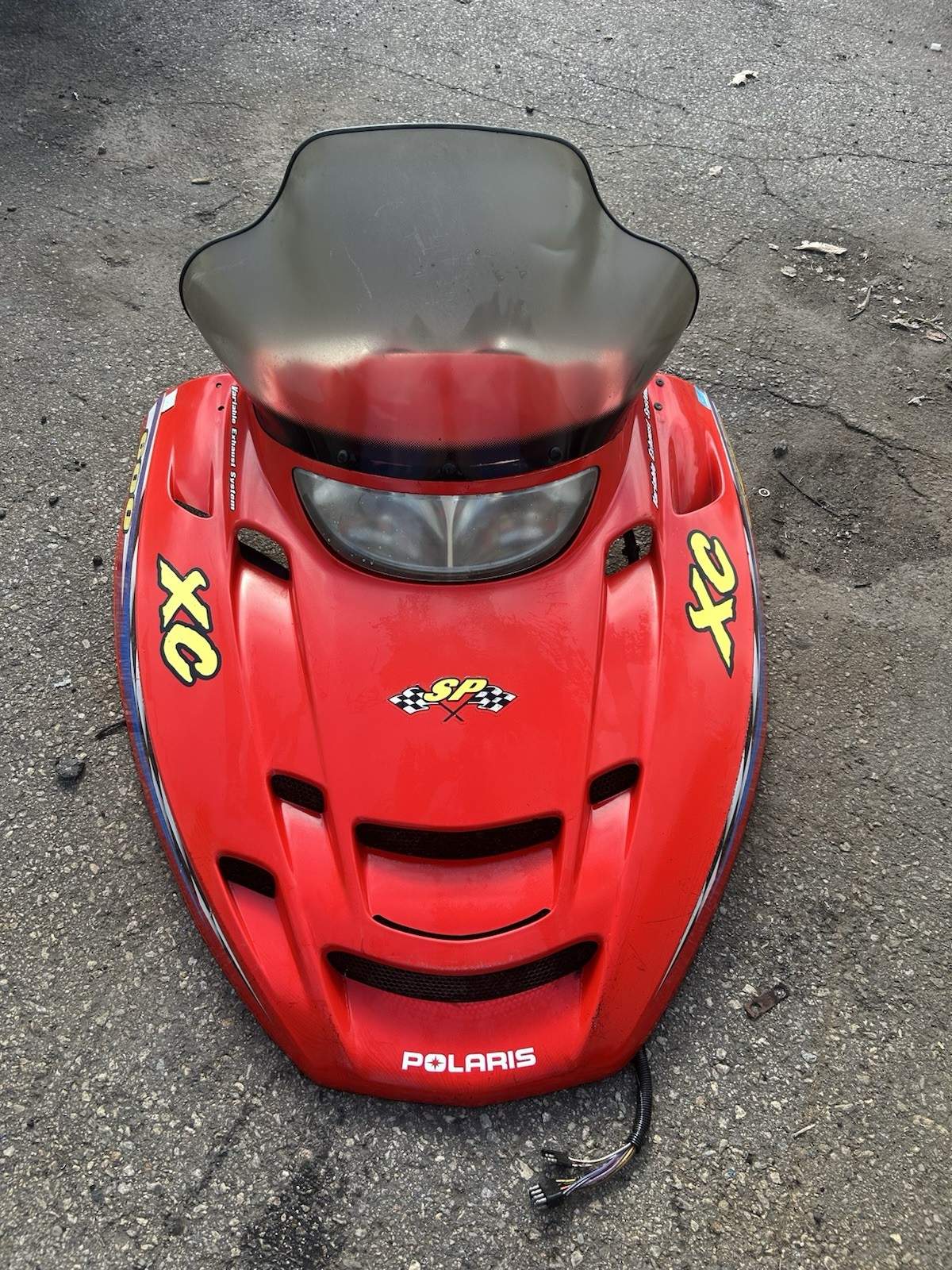 Polaris Snowmobile XC600 HOOD COWLING RED WITH LIGHTS, Windshield And Gauges.