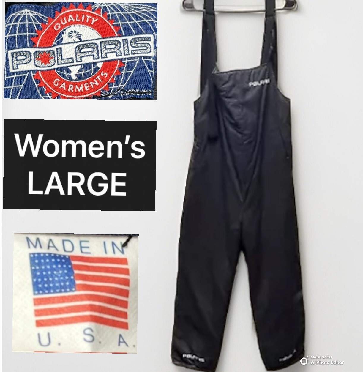 Polaris Snowmobile Bib Overalls Women Large Black Nylon Logo Full Side Zip USA