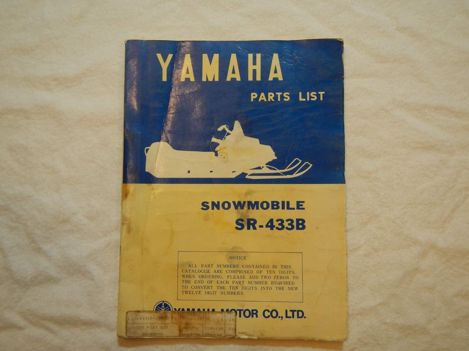 1972 Yamaha snowmobile SR 433B SR433 433 Parts book List catalog diagram manual