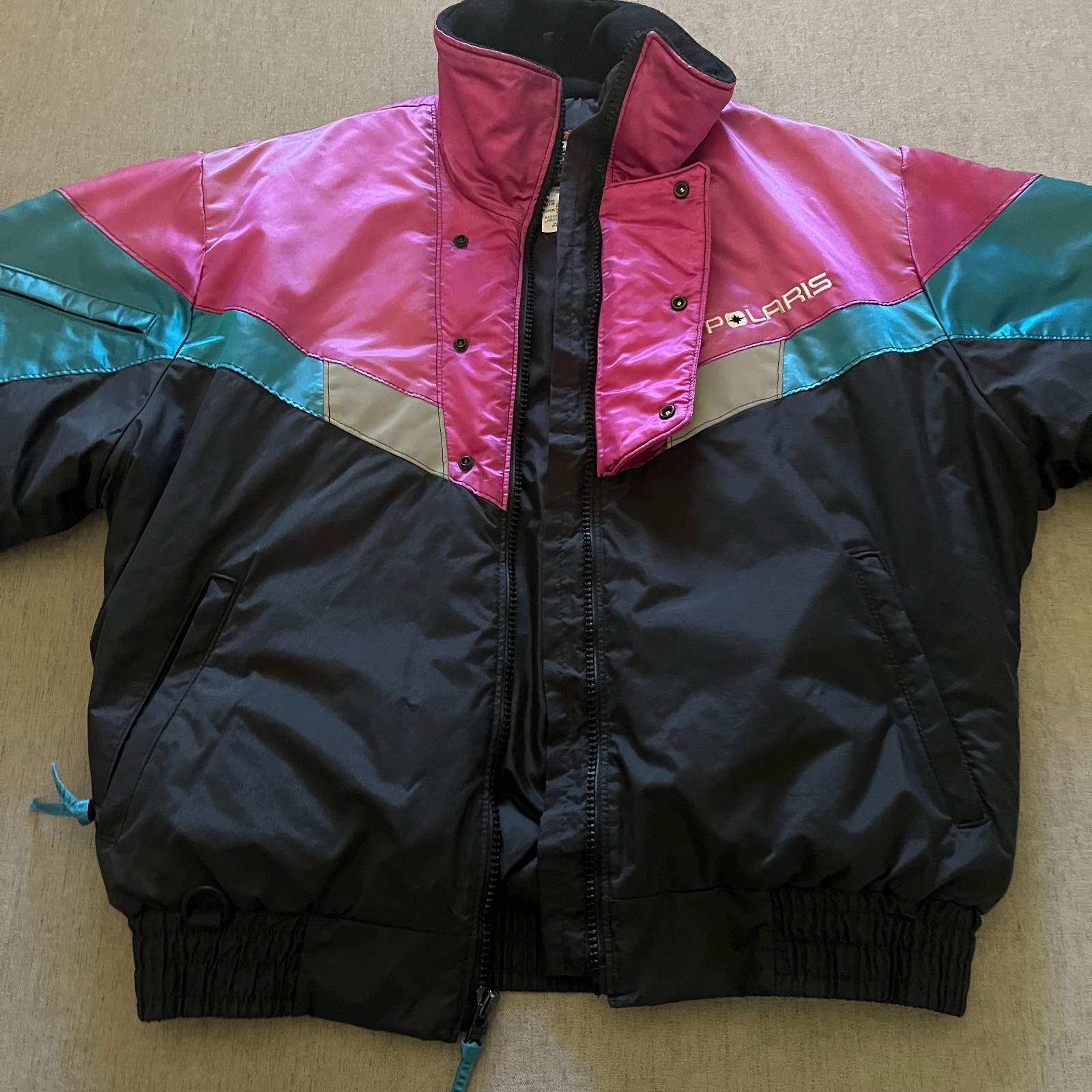 Vintage Polaris Snowmobile Indy Racing Thermoloft Jacket Adult Large Black USA