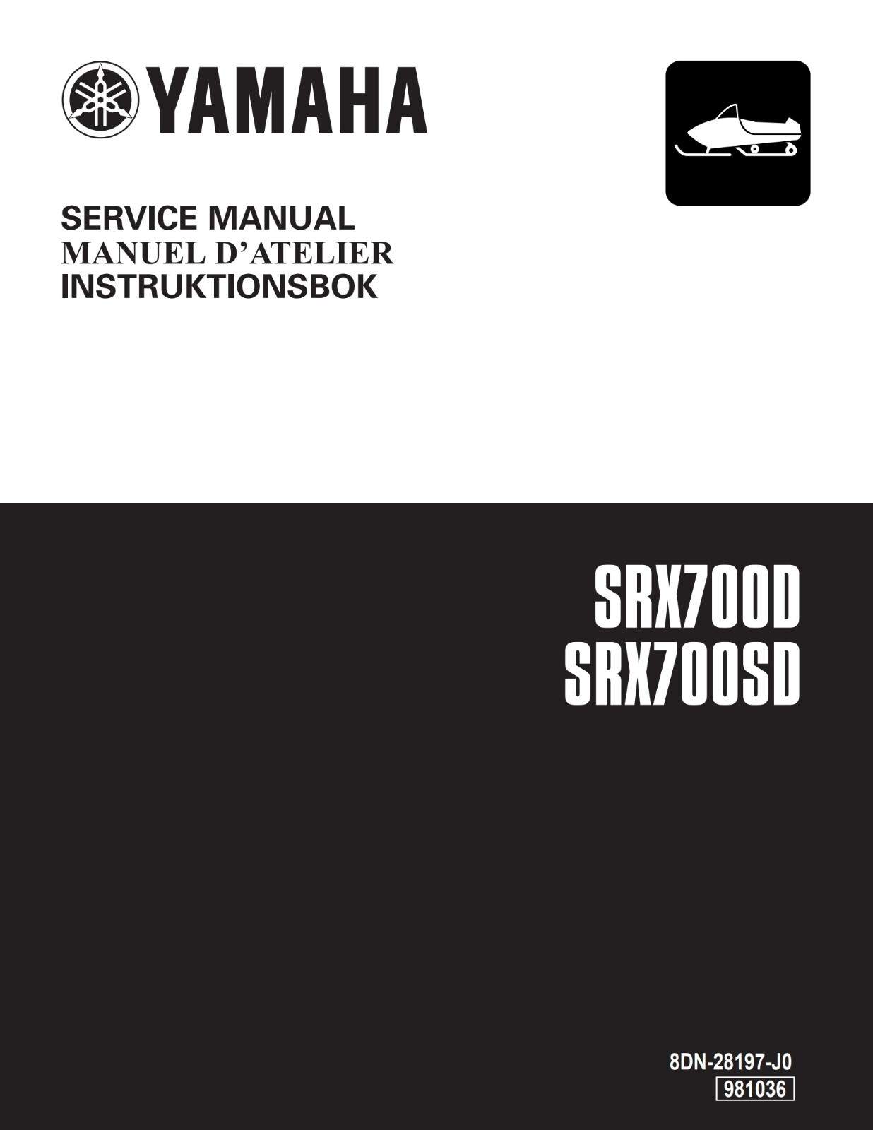 YAMAHA SNOWMOBILE SRX700D SRX700SD 1999 SERVICE MANUAL EN FR SE Multi-language