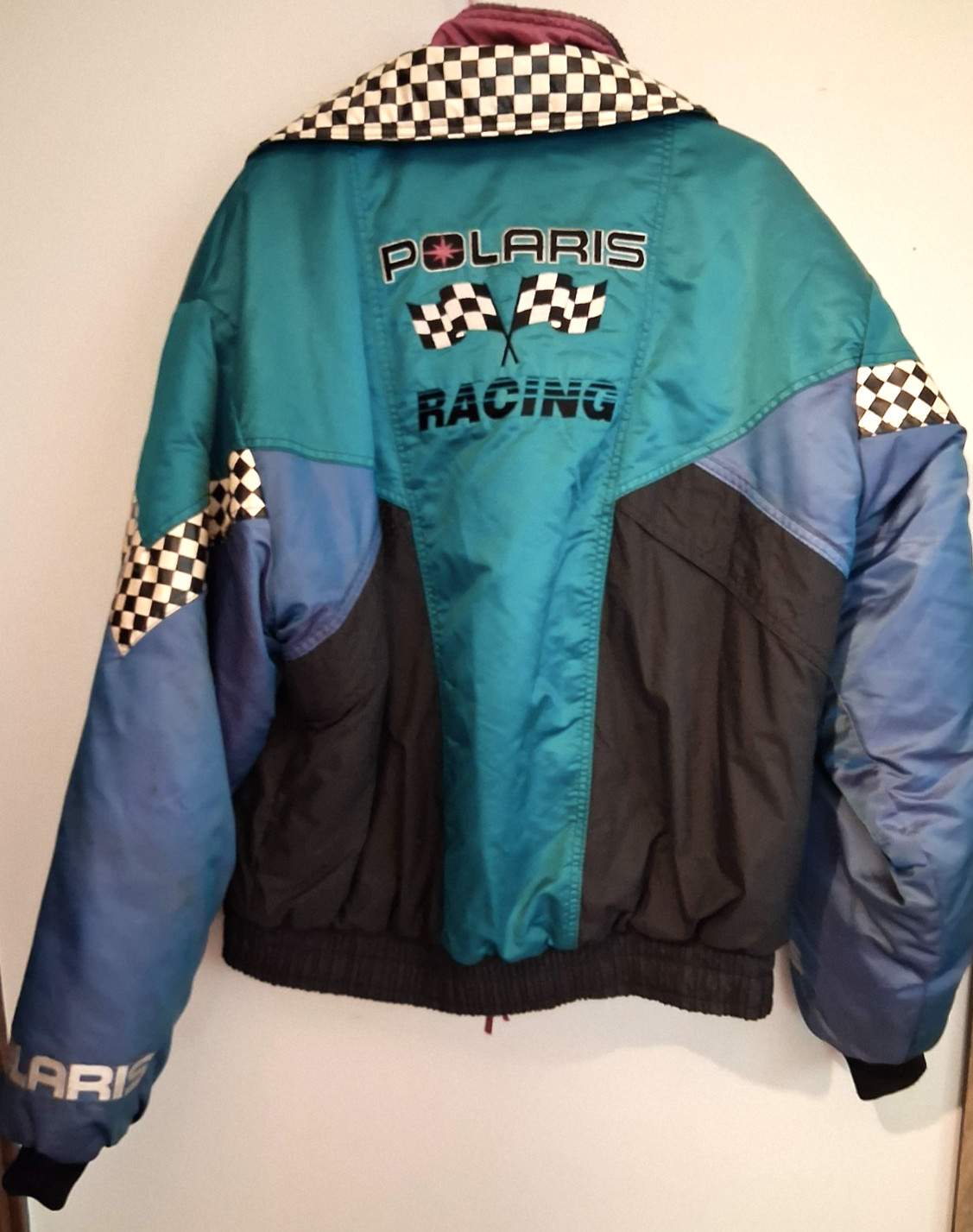 Vtg Polaris Purple Checkerboard Snowmobile Jacket Men’s XL Large Racing