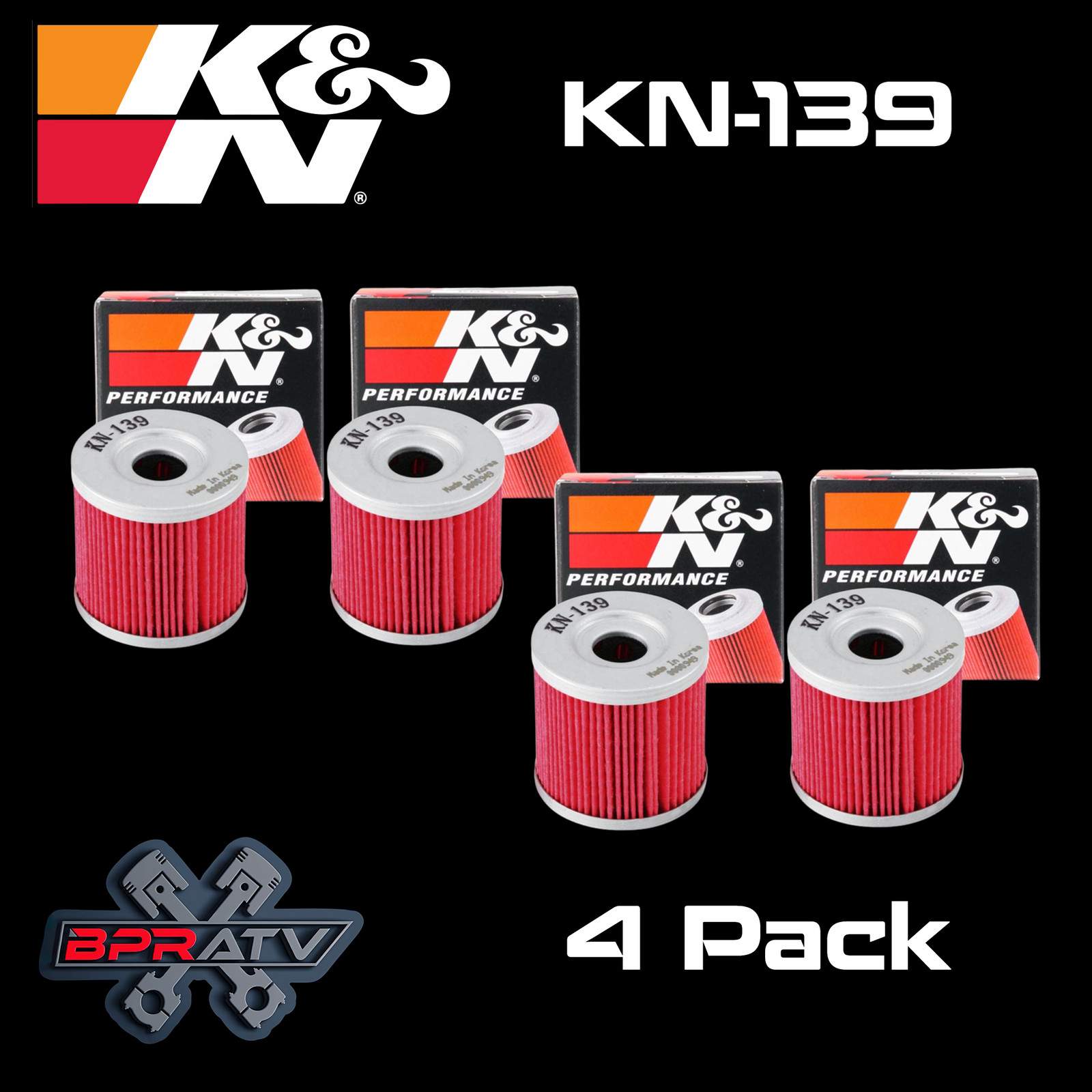 K&N KN-139 Premium High Performance Oil Filter Suzuki Artic Cat Kawasaki 4 Pack