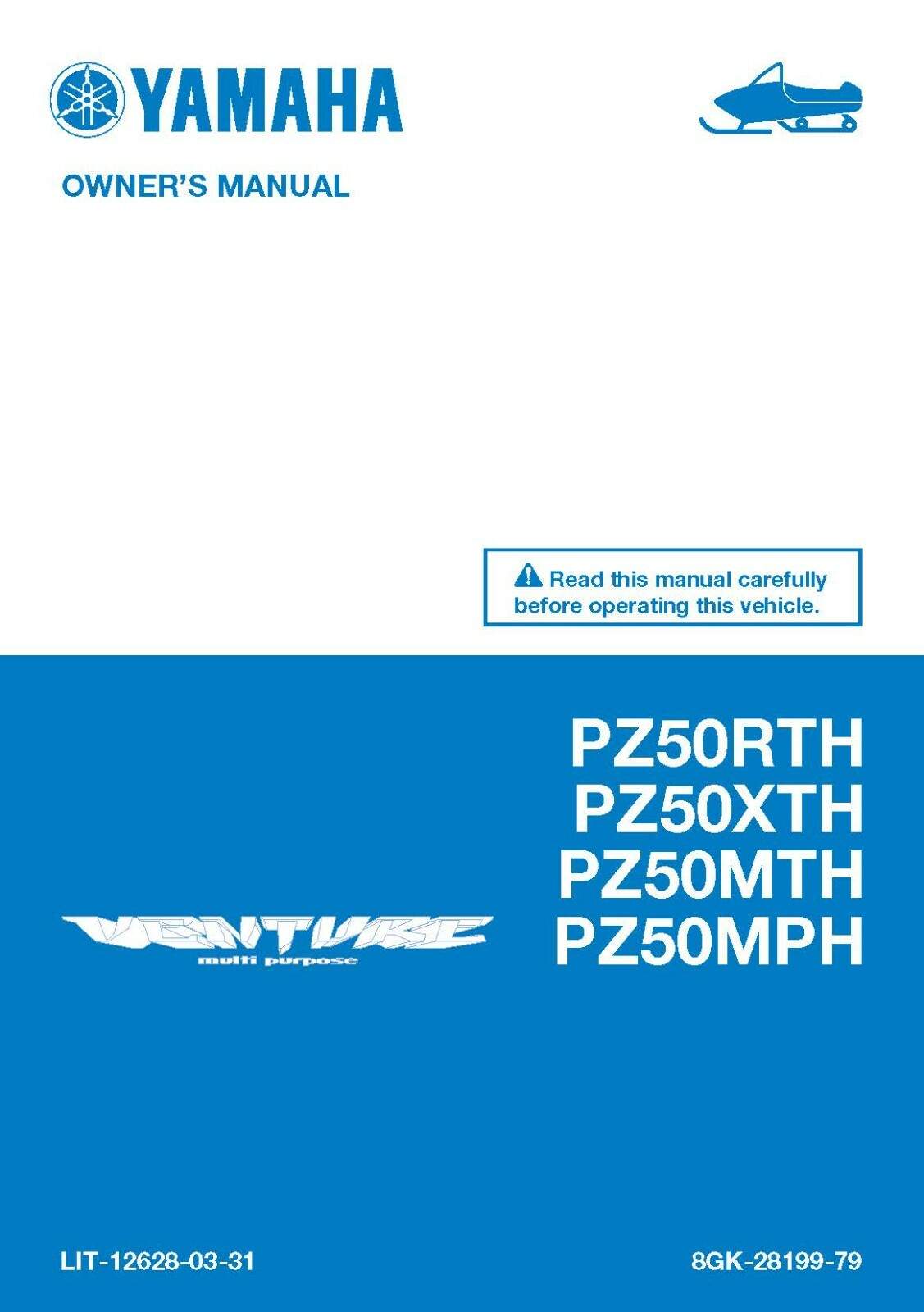 Yamaha Snowmobile Owners Manual Book 2017 Venture PZ50RTH, PZ50XTH & PZ50MTH