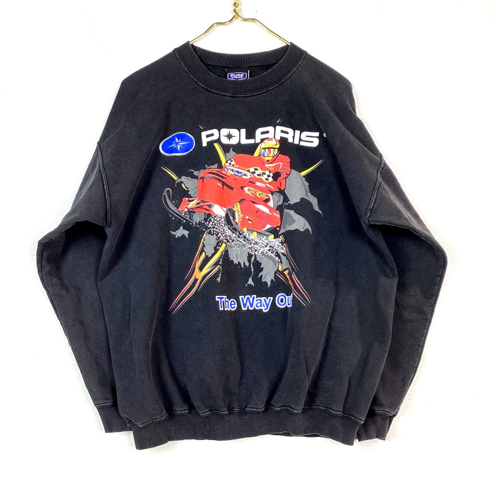 Vintage Polaris Snowmobile Sweatshirt Crewneck Size Large Black Double Sided