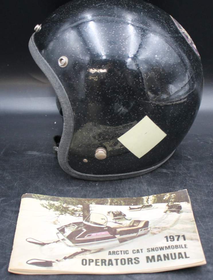 1971 ARTIC CAT SNOWMOBILE OPERATORS MANUAL & SCHA Helmet Stickers Black Metal