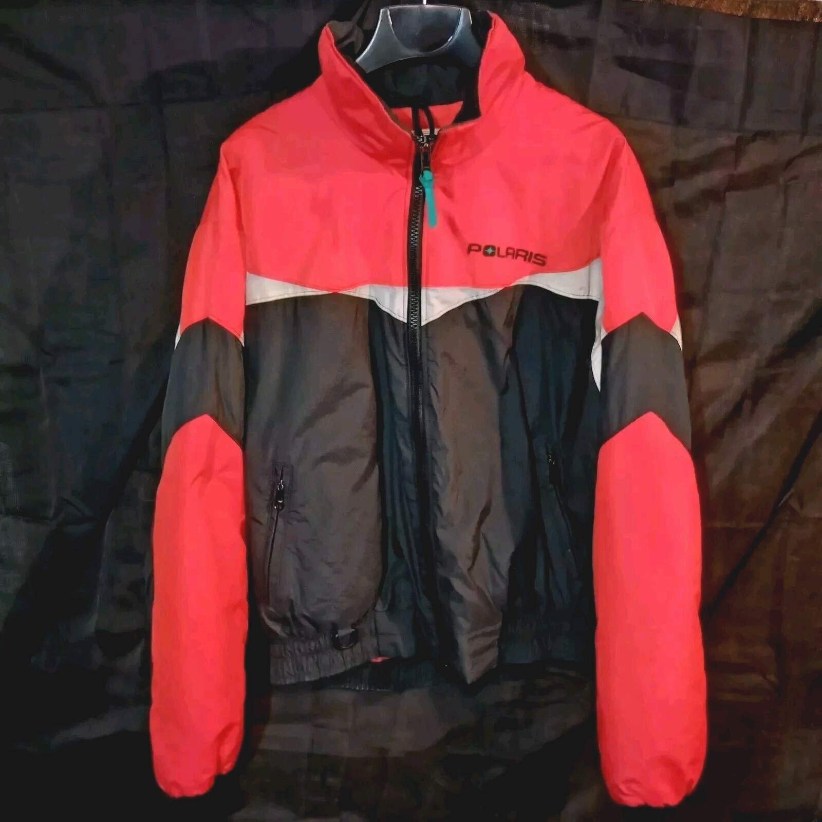 Vintage Polaris Snowmobile Full Zip Jacket Color Block Red & Black Mens Size XL