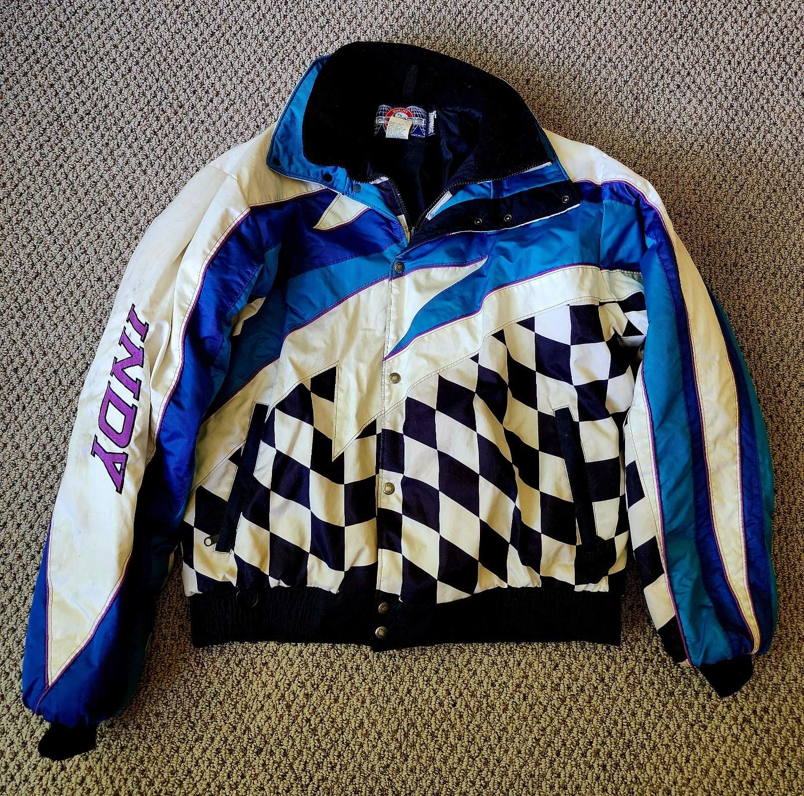 Vintage Polaris Snowmobile Jacket XL Mens Checker Red Blue Black 90s USA Made