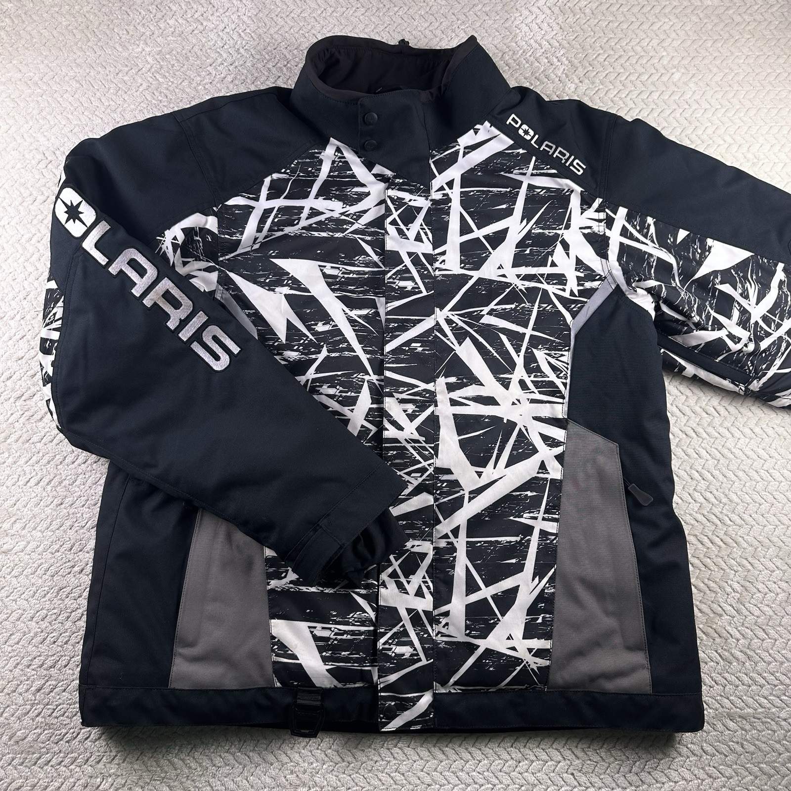 Polaris Snowmobile Ripper Jacket Size 2XL Reflective Black White Retro Abstract