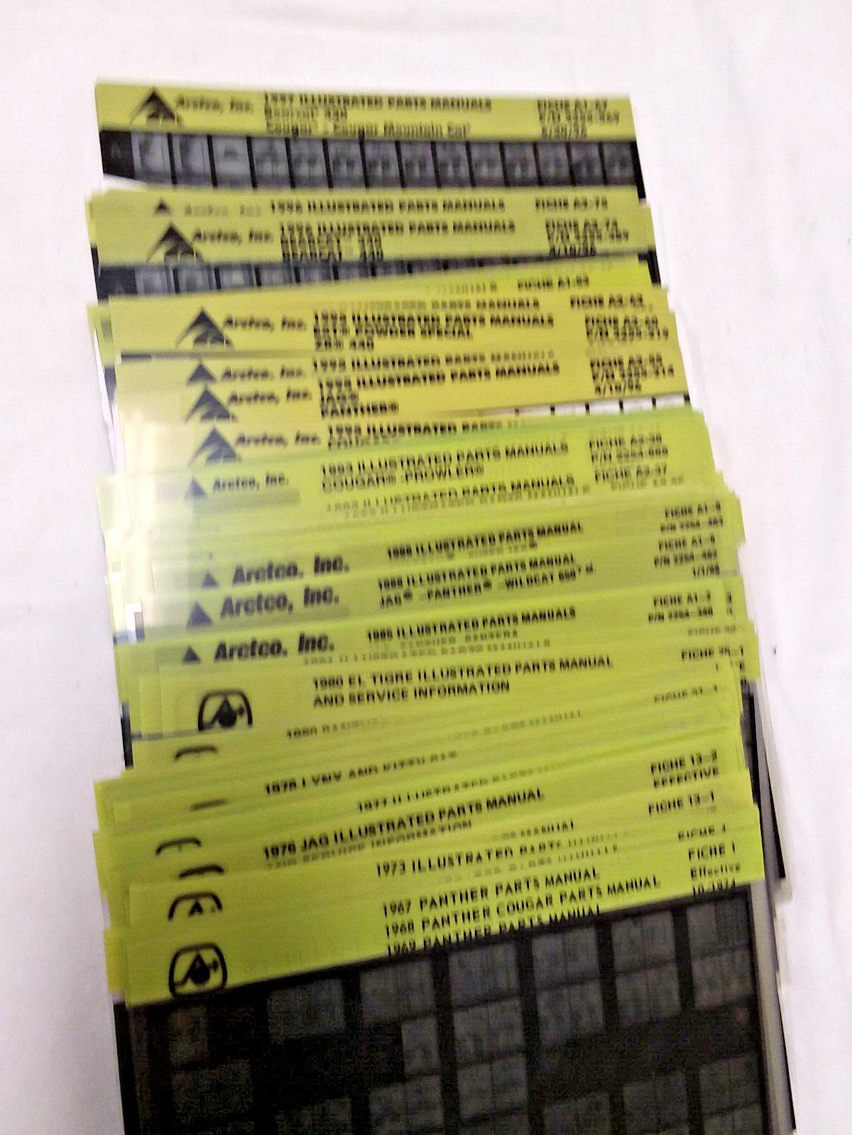 ARTIC CAT SNOWMOBILE PARTS CATALOGS SET 1967 TO 1997  INCLUDES 138 MICROFICHE